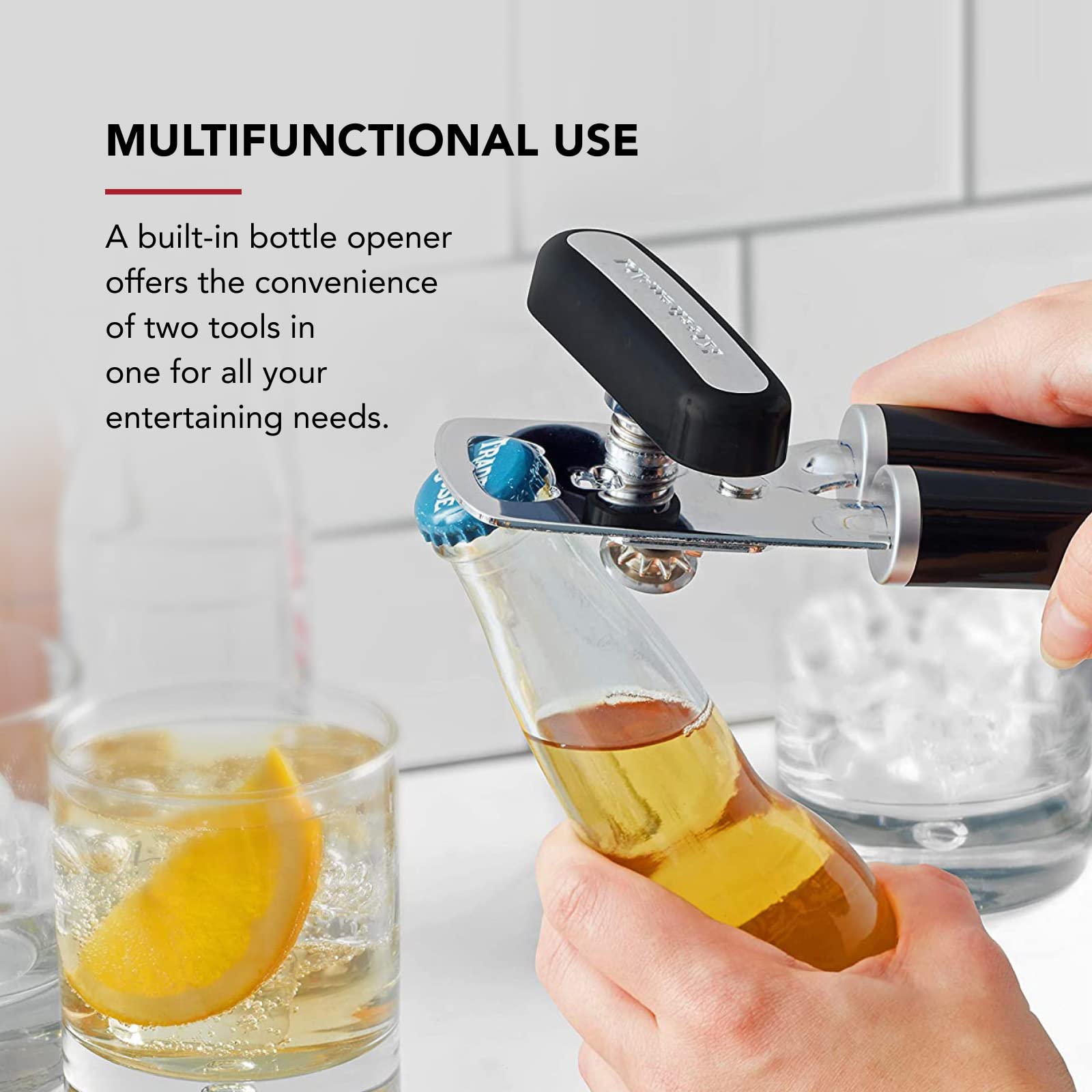 KitchenAid Classic Multifunction Can Opener/Bottle Opener - Stainless Steel Construction | Black 5
