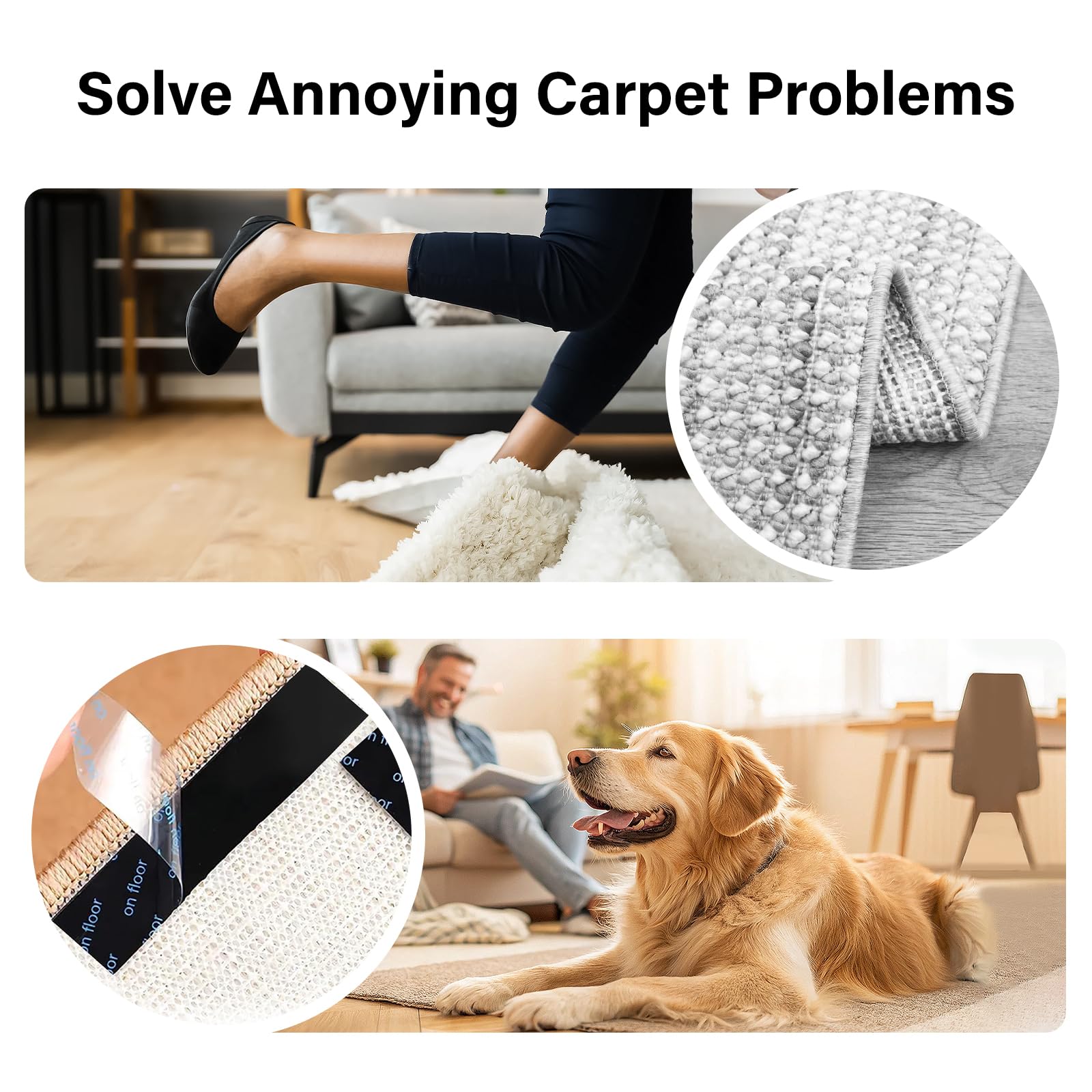 Admygo Rug Gripper - 24 PCS Reusable Anti-Slip Grips for Laminate, Wood & Tile Floors 3