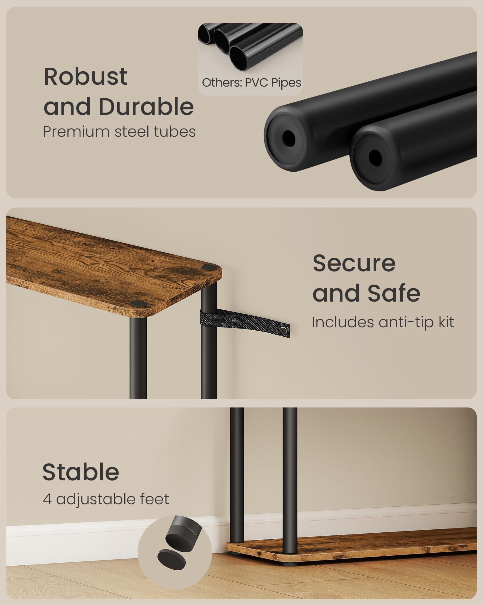 VASAGLE 6-Tier Standing Shelf Unit - Toolless Assembly | 48kg Max Load | Rustic Brown/Ink Black 6