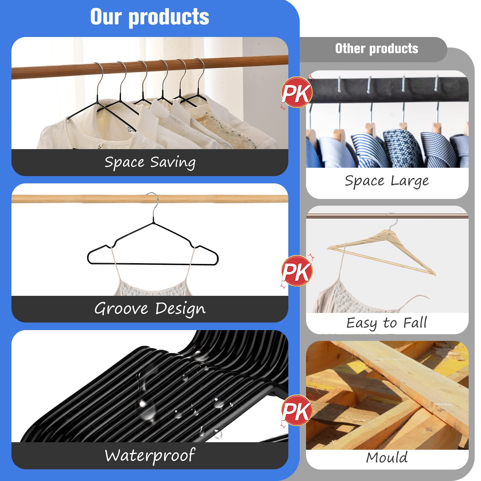 Rainberg 25 Pack Rubber Coated Metal Hangers - Heavy Duty, Space Saving, Anti-Slip | Black 6