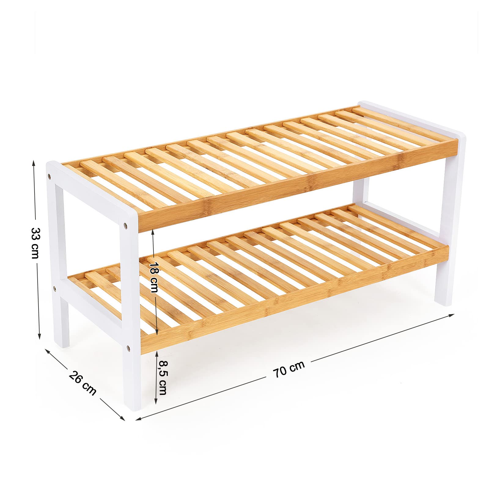 SONGMICS 2-Tier Bamboo Shoe Rack - 70 cm Wide Storage Shelf | 20 kg Capacity | Portable 3