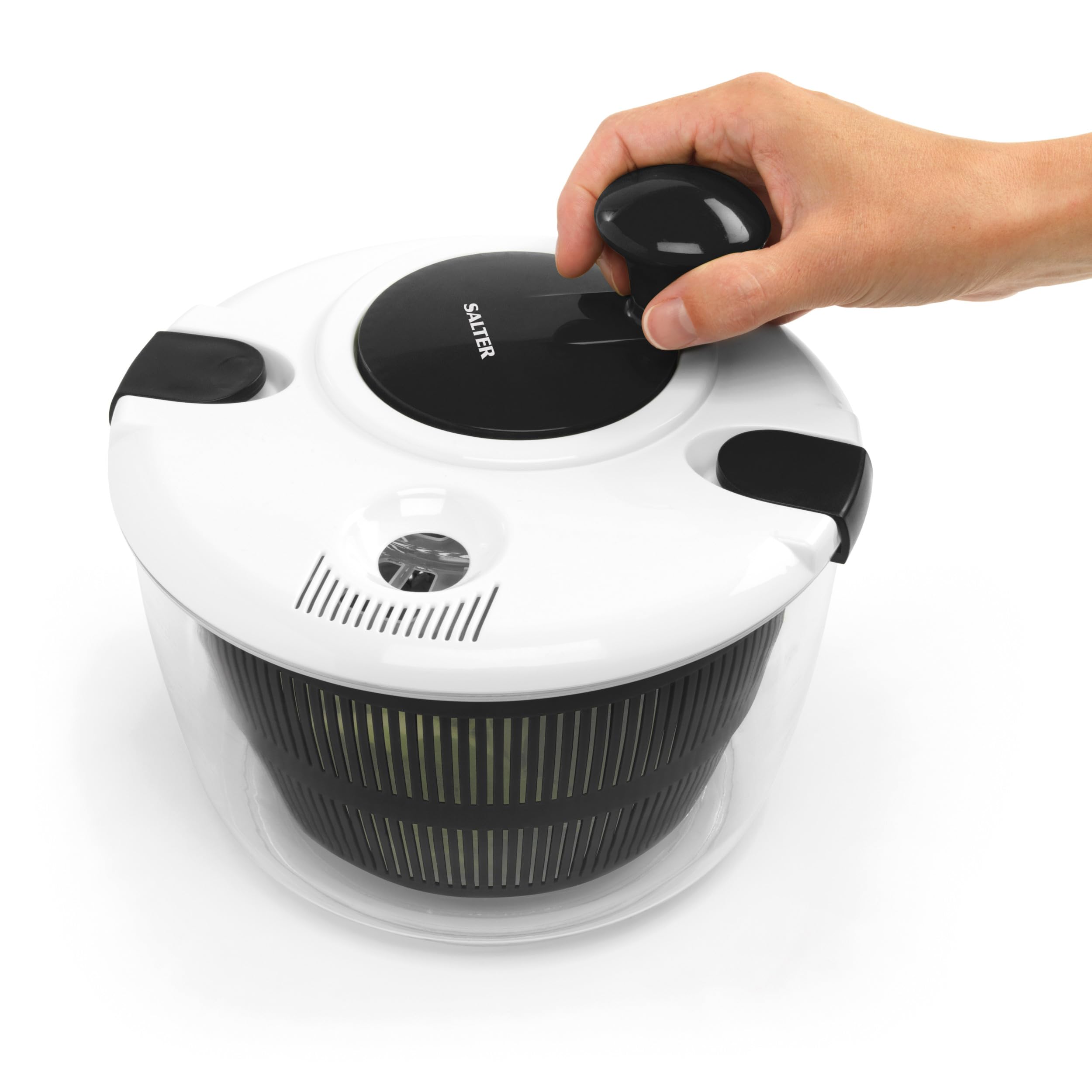 Salter 3.5L Salad Spinner - Wash, Dry, and Serve Lettuce Dryer | Plastic | White/Black 5