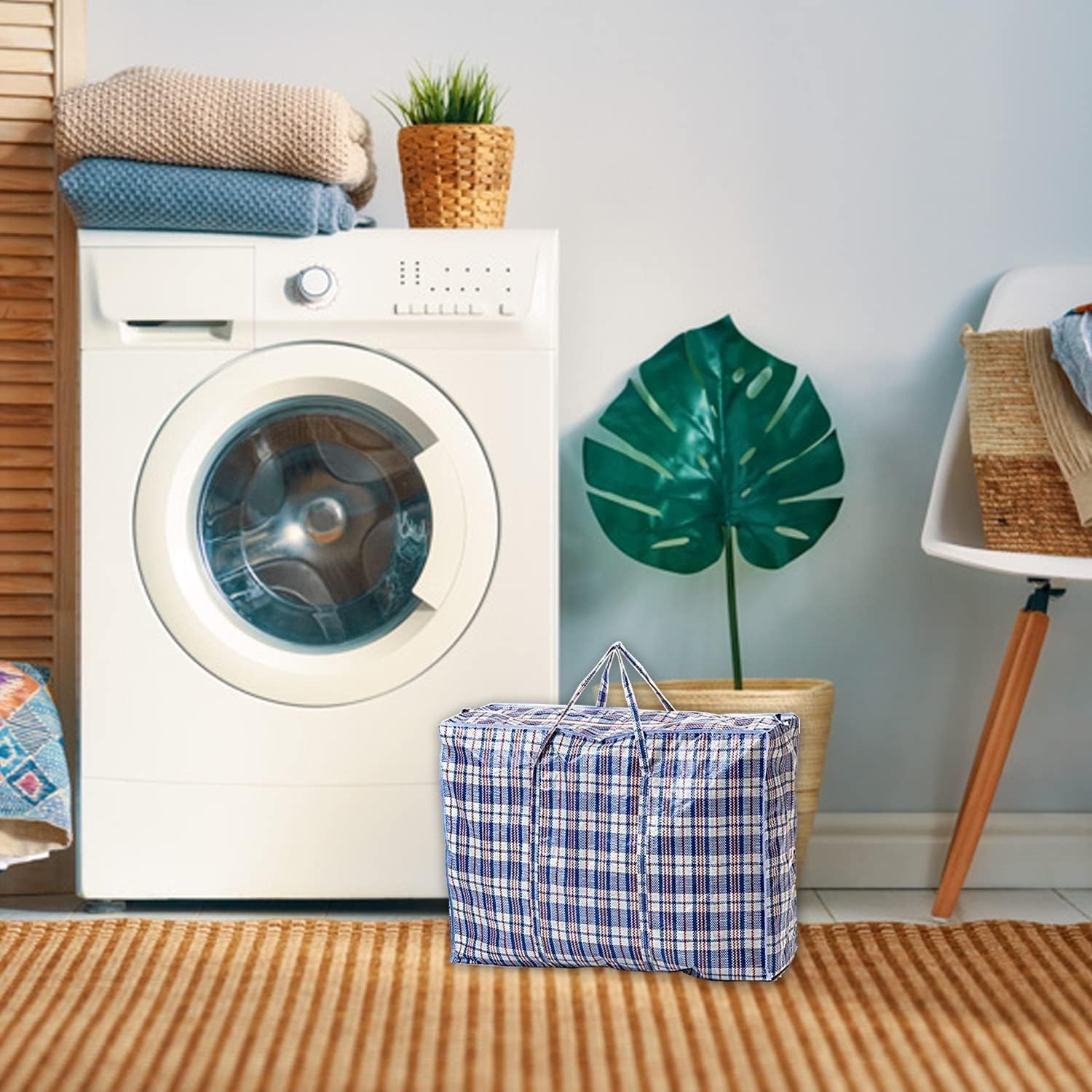 1ABOVE Medium Reusable Laundry Bags - 3 Pack, Waterproof with Handles & Zipper | 57x47x30cm 8