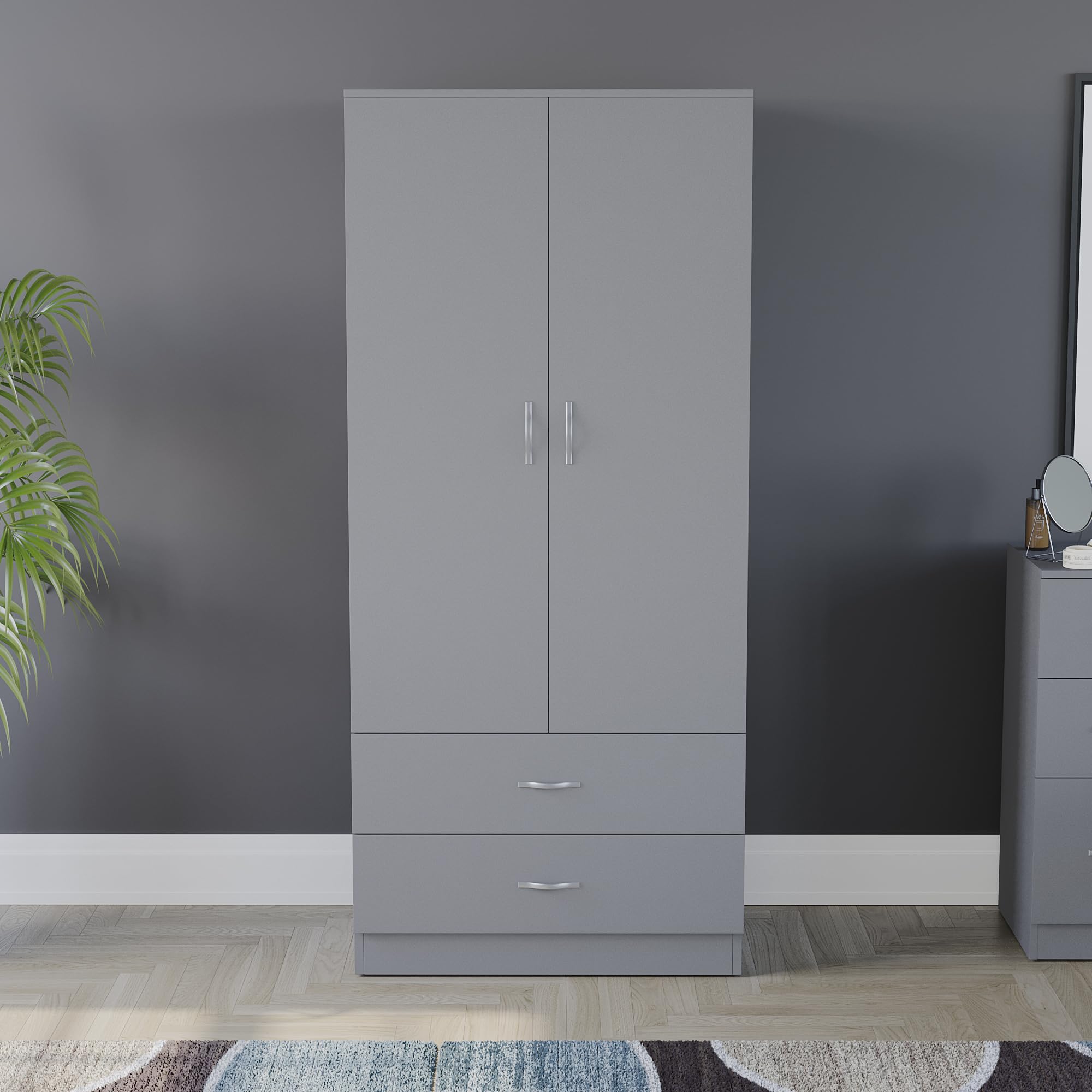 Vida Designs Riano 2 Door Wardrobe with Shelf & Hanging Rail | Engineered Wood | Grey 3