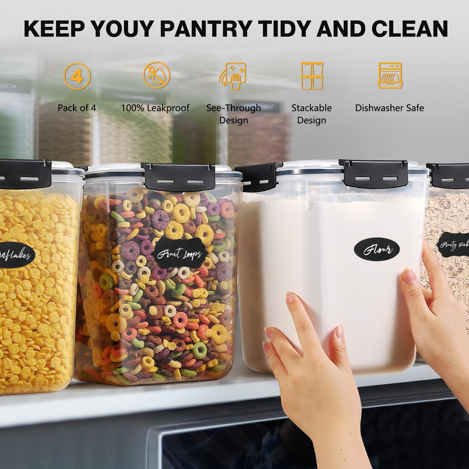 YASHE Large Food Storage Containers with Lids - 5.3L Capacity, 4 Pack, Airtight, BPA-Free 4