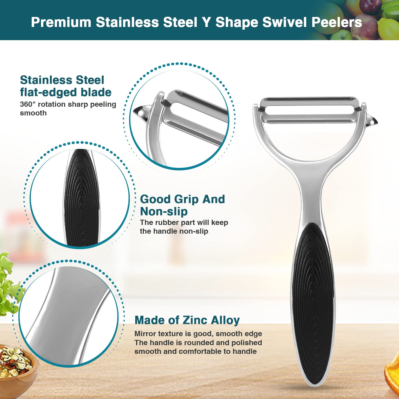 Allinone-Kitchen Stainless Steel Y Peeler - Ultra-Sharp Rotating Blade | Non-Slip Grip | Dig Tool 4