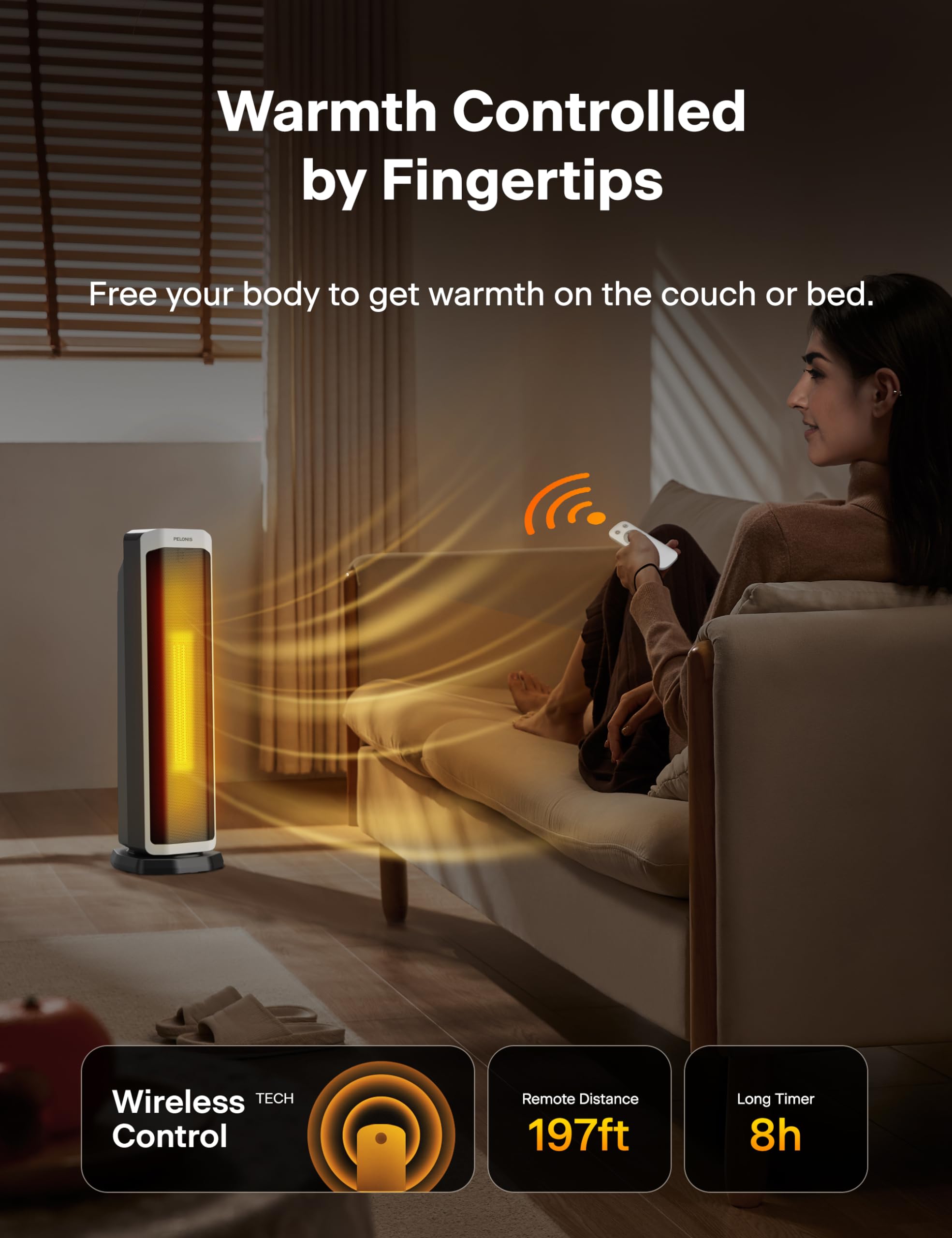 Pelonis 2000W Electric Space Heater with Remote Control | 75° Oscillation | Adjustable Thermostat 8