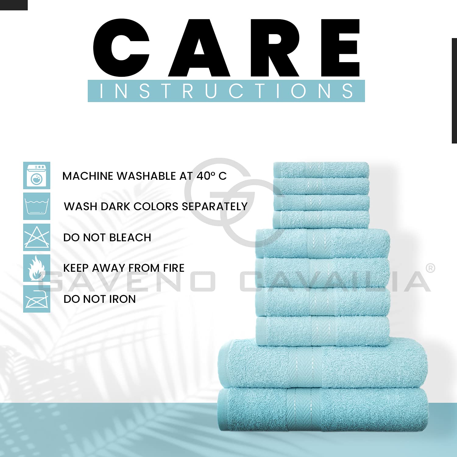 GC GAVENO CAVAILIA 10 Piece Cotton Towel Set - 450 GSM | Aqua Color | Soft Feel 5