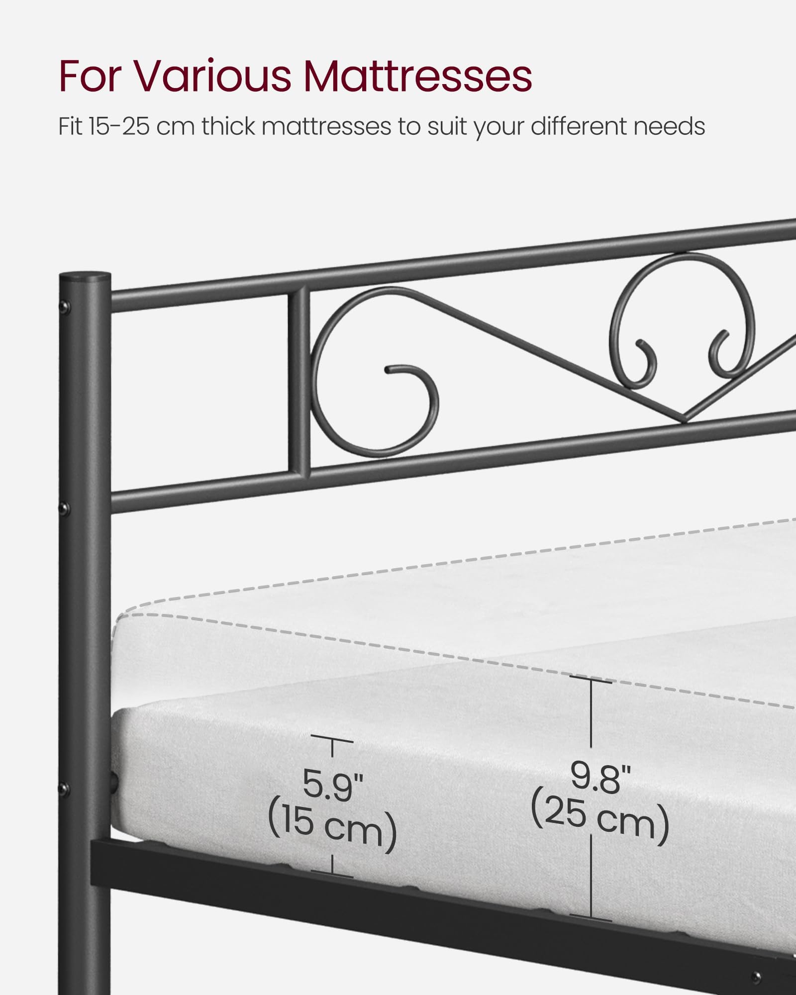 VASAGLE Single Bed Frame - Metal Construction | Fits 90 x 190 cm Mattress | Max Load 150 kg 6