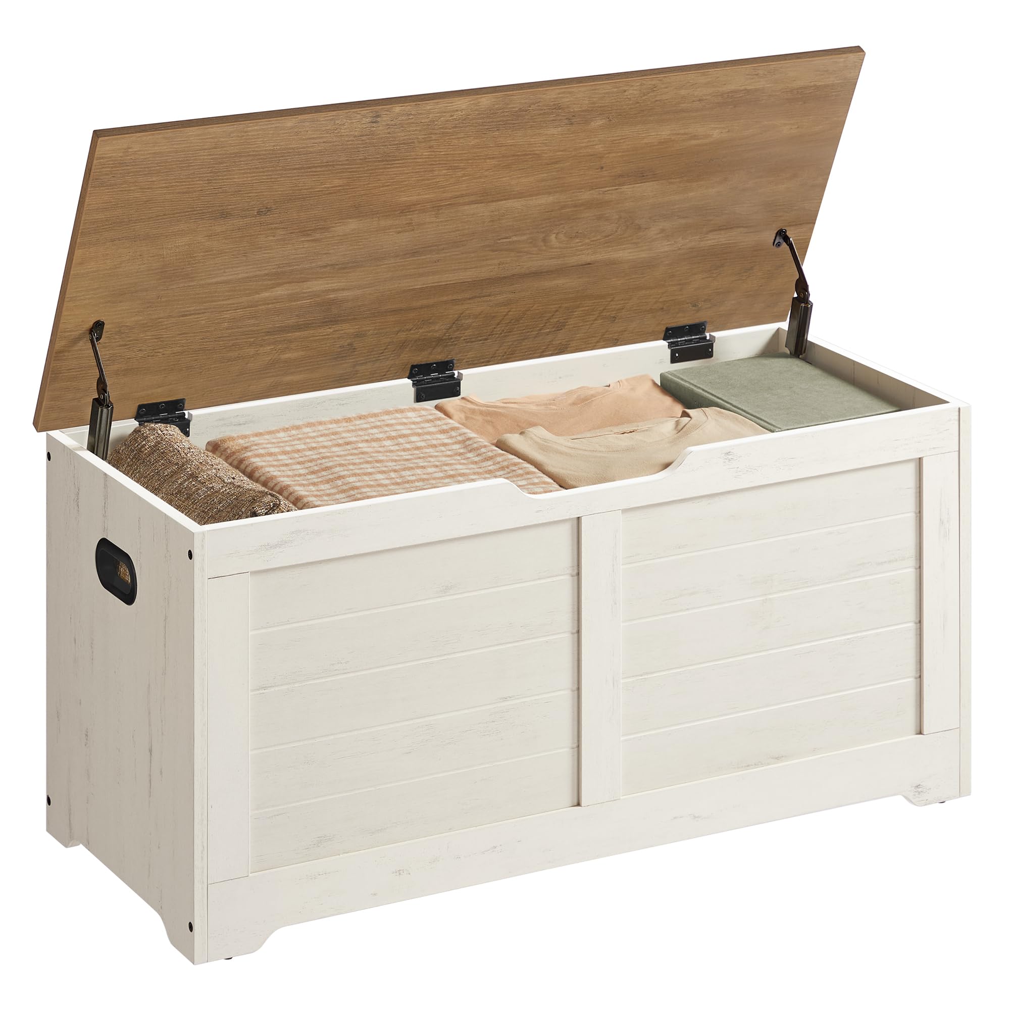 VASAGLE Storage Bench with Lid | Farmhouse Shoe Storage | 100W cm | Rustic White + Honey Brown