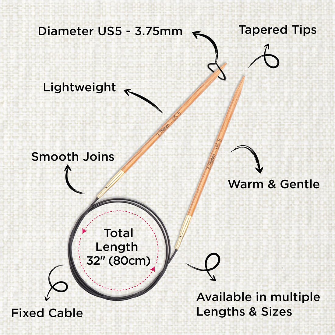 KnitPro Basix Beech Fixed Circular Knitting Needles - 3.75mm | 80cm Length | Beech Wood 3