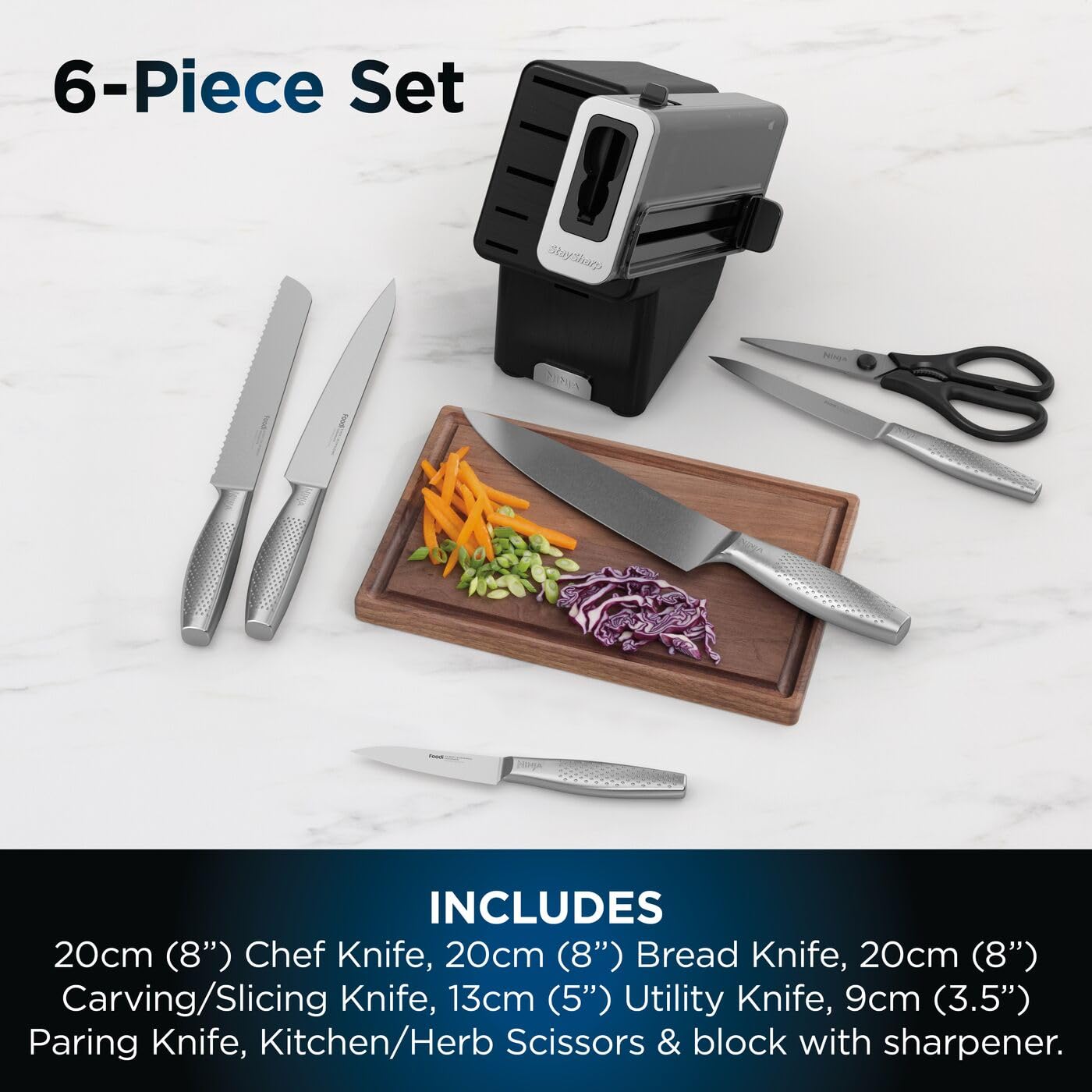 Ninja StaySharp 6-Piece Kitchen Knife Set with Integrated Sharpener and Scissors | German Stainless Steel 4