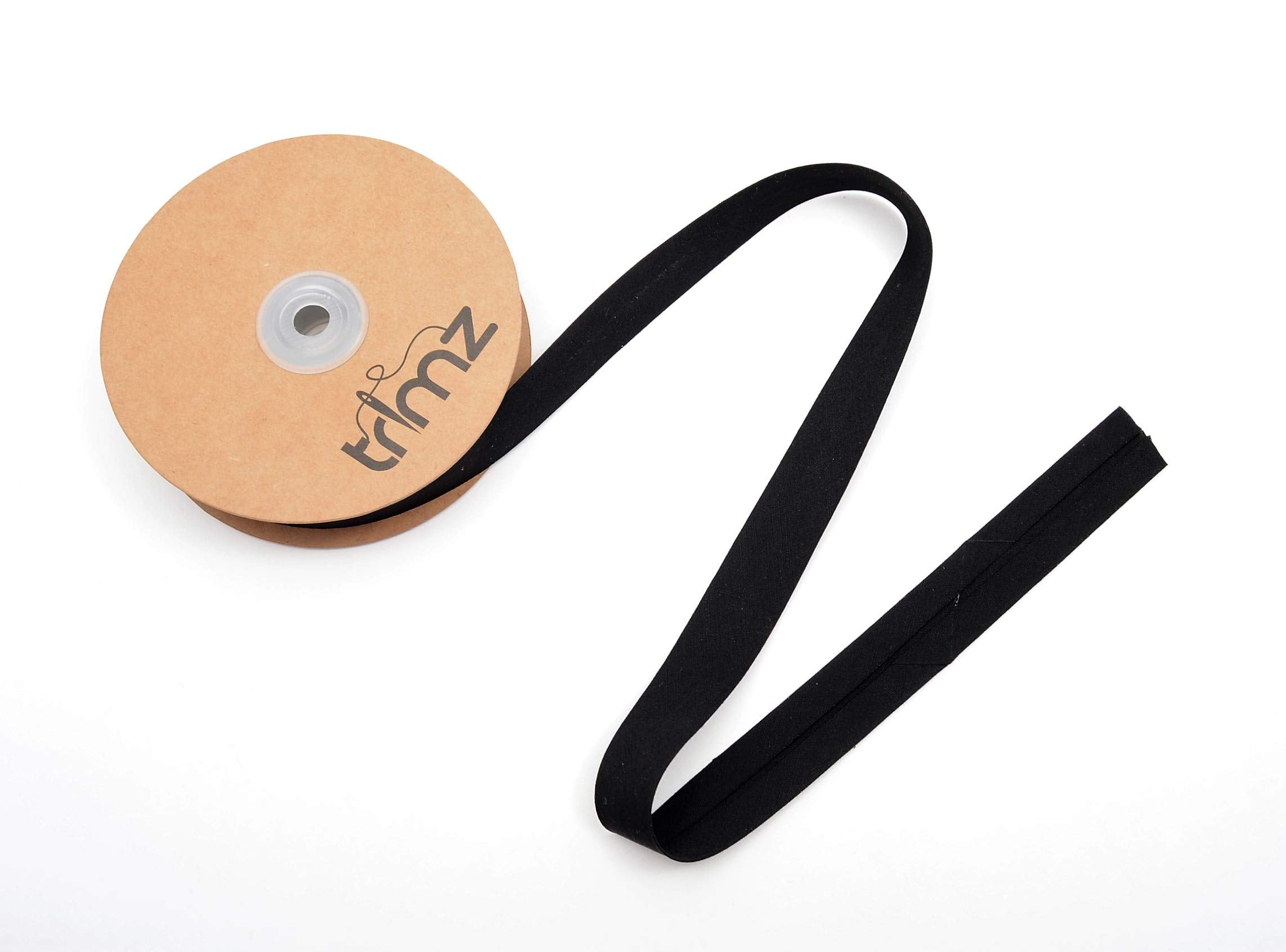 Trimz Polycotton Bias Tape - Black Single Fold Binding | 20m Reel | 25mm Folded Width 7