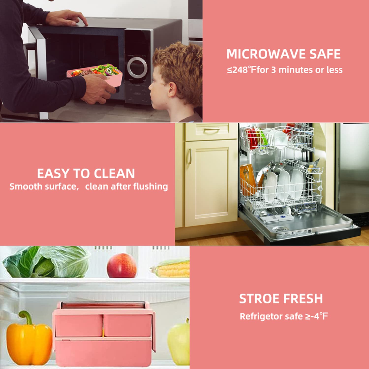 Lychico 1400ml Bento Box - 2 Layer Stackable Lunch Box with Spoon & Fork | Pink 5