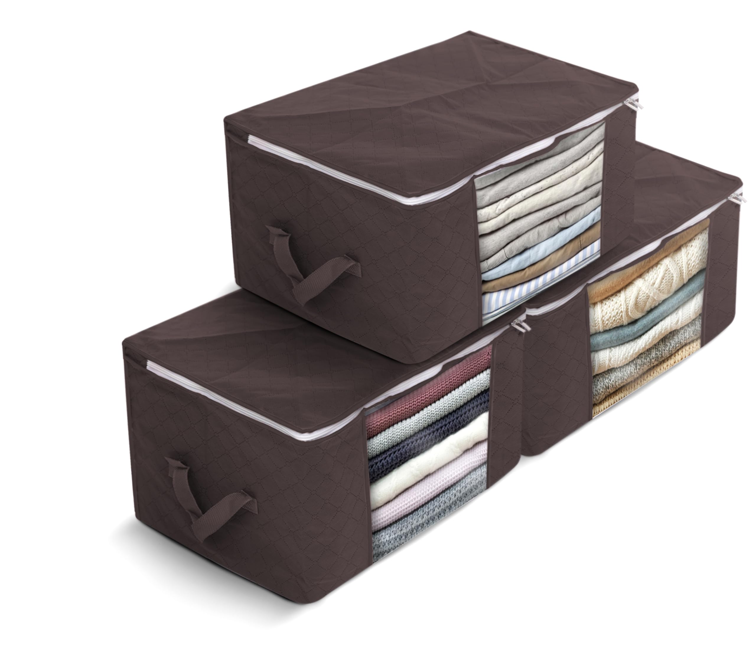 delka 90L Fabric Under-Bed Storage Bags with Lids | Foldable | Brown | Set of 3 1