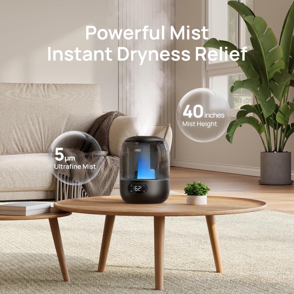 Dreo Ultrasonic Cool Mist Humidifier for Bedroom with 3L Tank | 30H Runtime | 26dB Quiet | Covers 300 sq ft 5