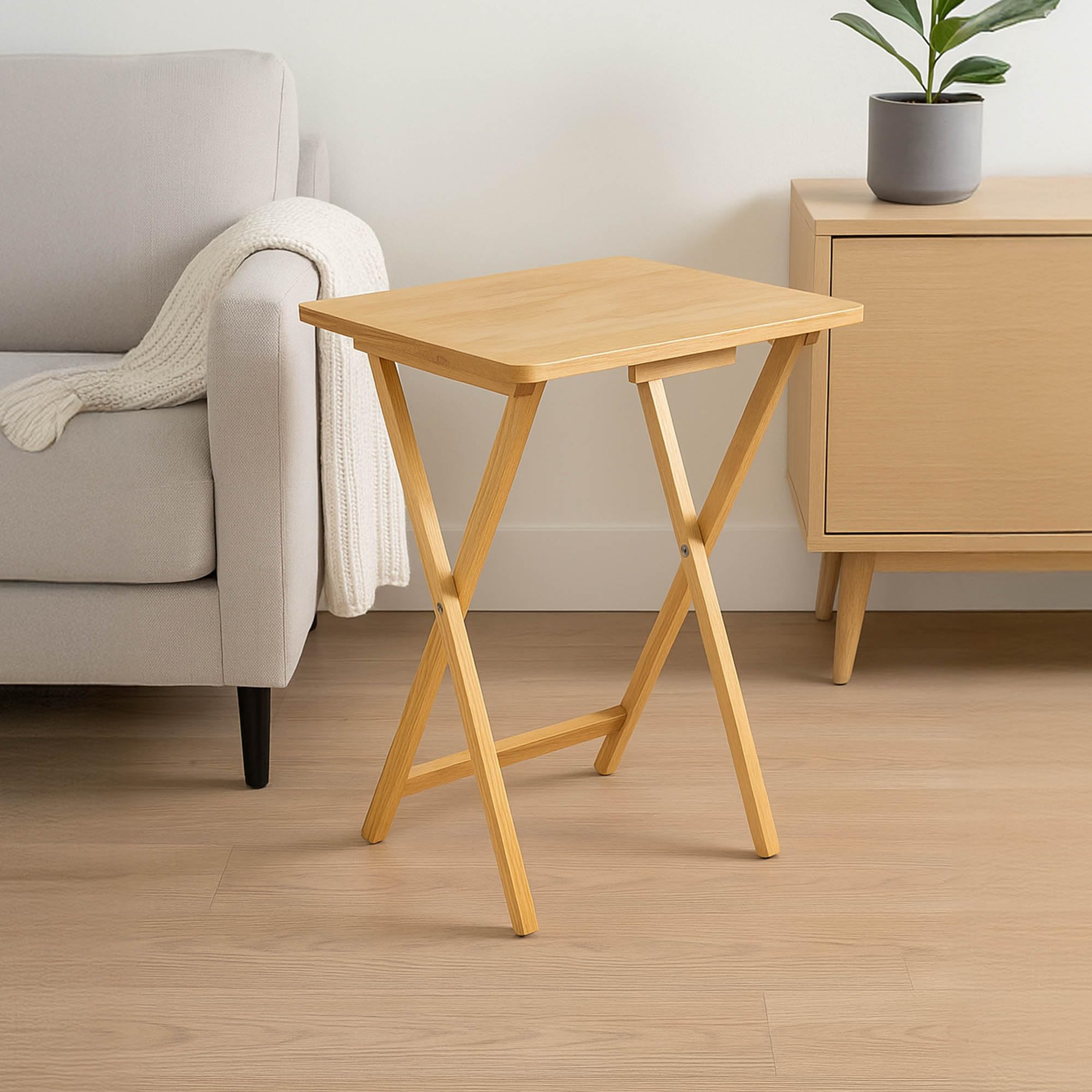 Home Vida Folding Snack Table - Pine Wood | Natural Finish | Foldable Design 3