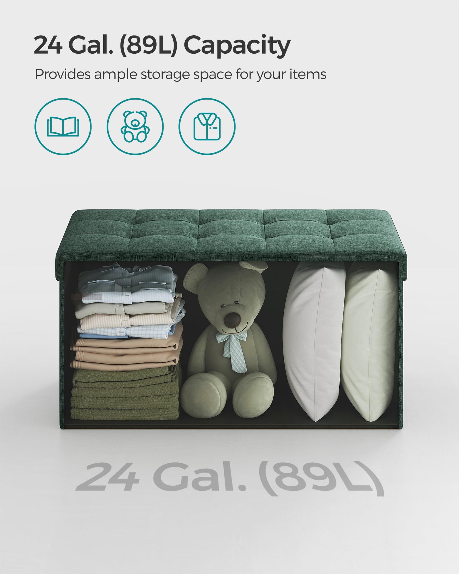 SONGMICS MAZIE Storage Ottoman Bench - 76 cm Wide | Retro Green | 300 kg Load Capacity 5