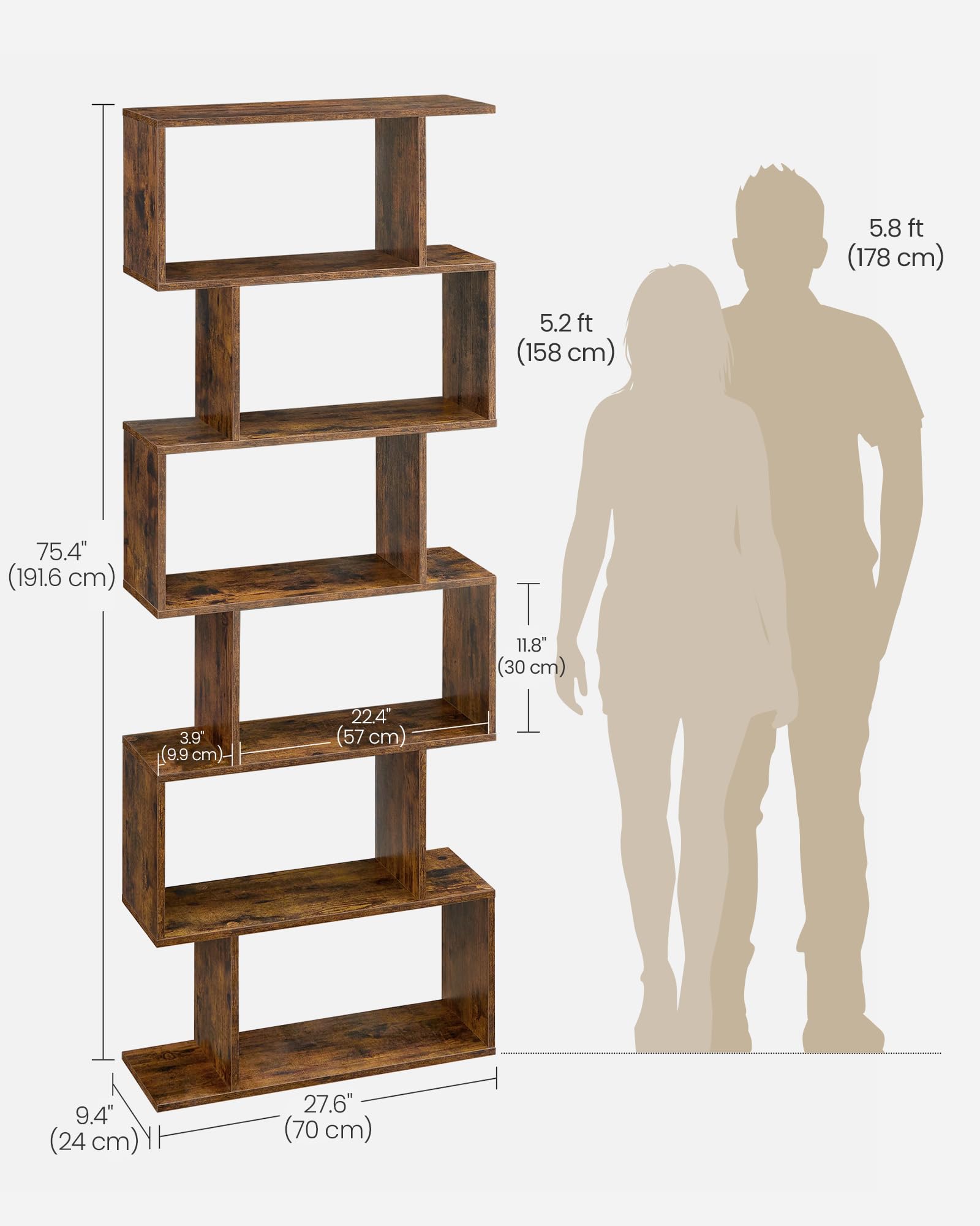 VASAGLE 6-Tier Bookshelf - Freestanding Storage Shelf | 70W x 191.6H cm | Vintage Brown 3
