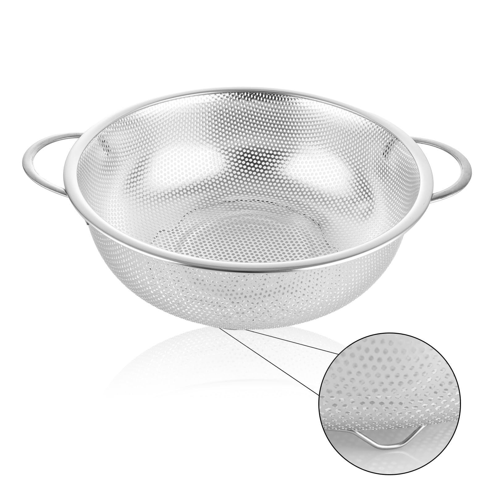 ASelected Stainless Steel Colander - 22CM Diameter, Micro-Perforated, Rustproof | Silver 1