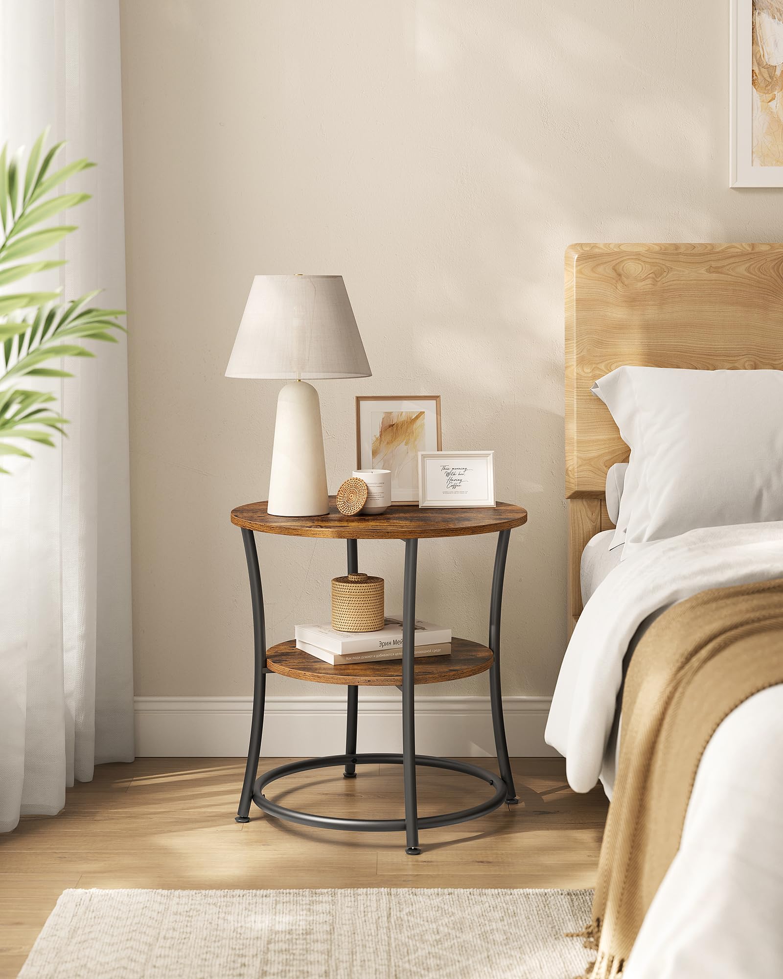 VASAGLE Round End Table - 2 Shelves, Industrial Style | 55 cm Dia | Rustic Brown/Ink Black 6