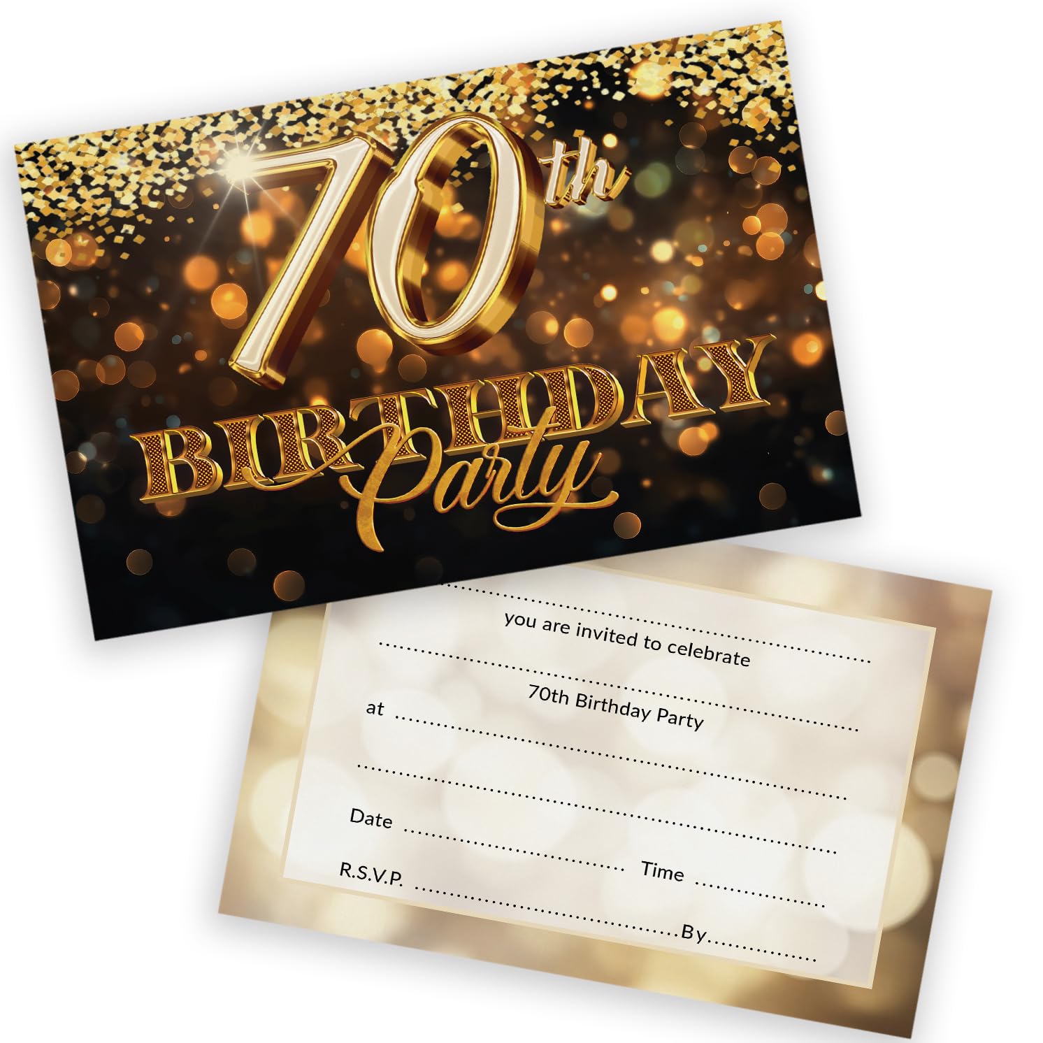 Stuff4 70th Birthday Party Invitations - Gold Confetti Design | 36 Pack with Envelopes 1