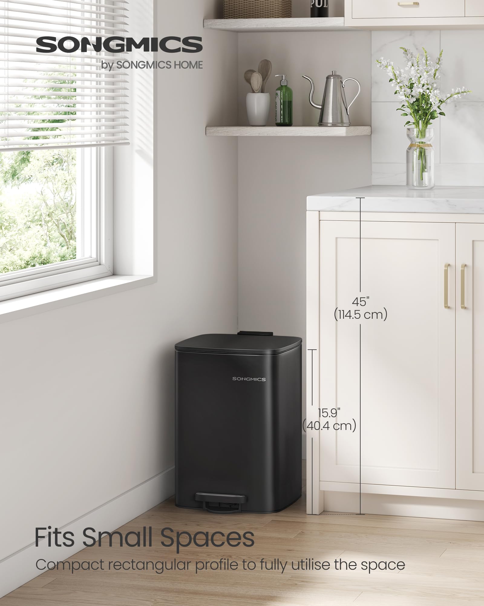 SONGMICS Steel Pedal Bin - 5.2 Gallon (20L) Capacity | Soft Close Lid | Ink Black 3