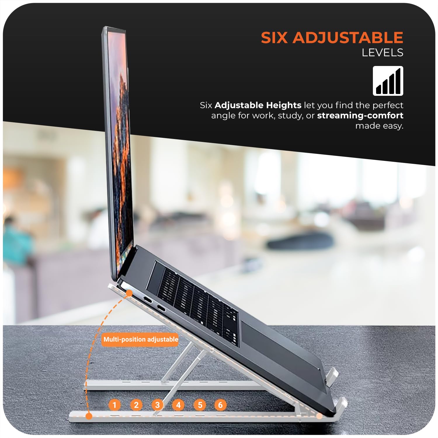 Roe Tenpo Laptop Stand for Desk - 6 Levels Height Adjustable Riser | Aluminum Alloy | Foldable 5