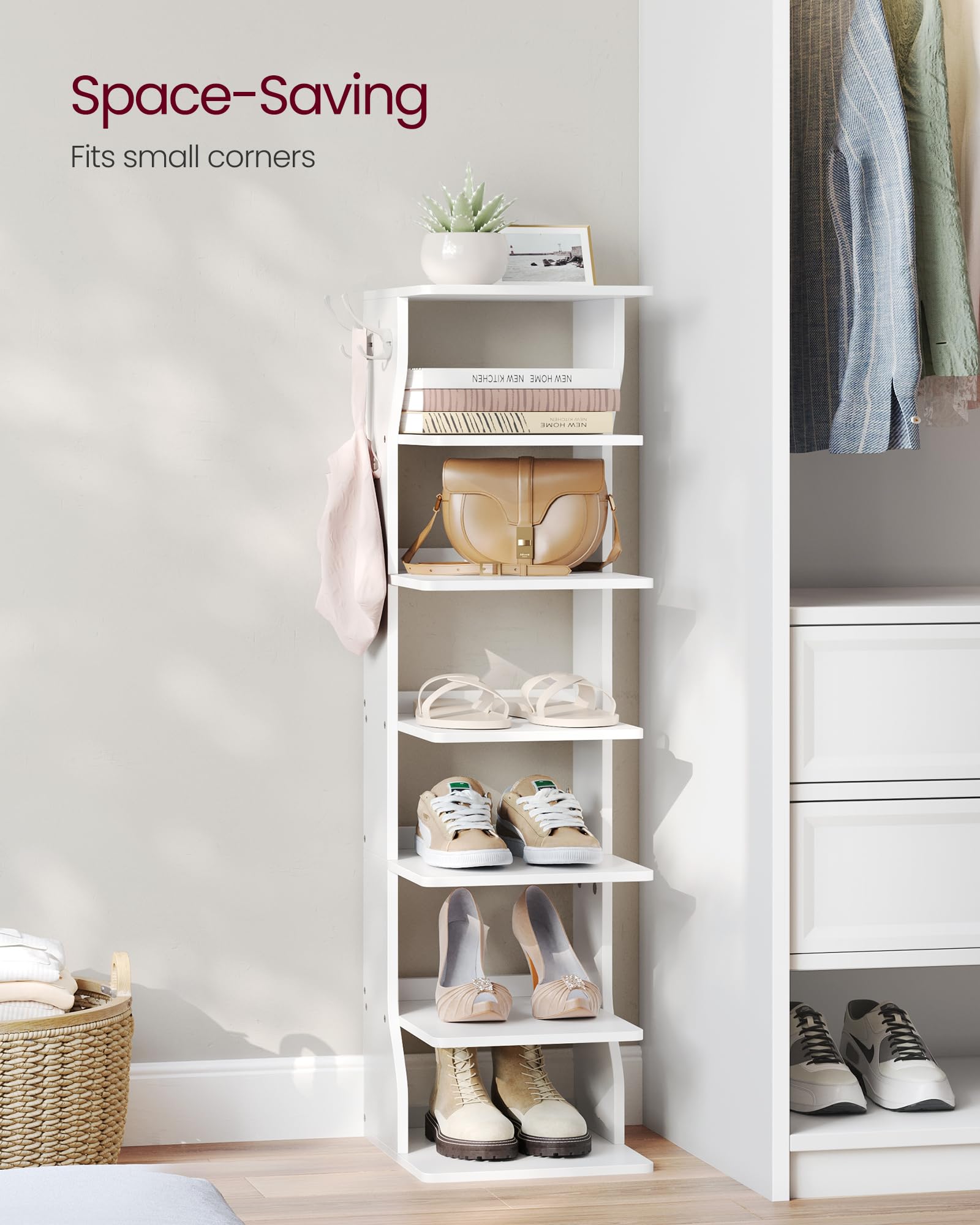 VASAGLE Slim Shoe Rack - 6-Tier Storage | 30cm Wide | 10kg Max Load per Shelf | White 4