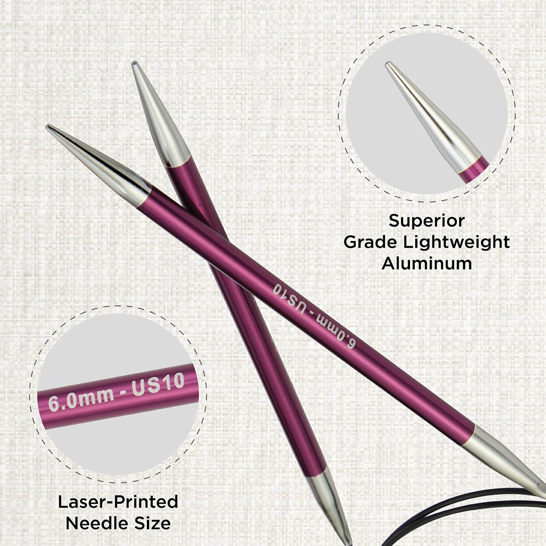KnitPro Zing Fixed Circular Knitting Needles - 6.00mm | 40cm Length | Lightweight Aluminium 2