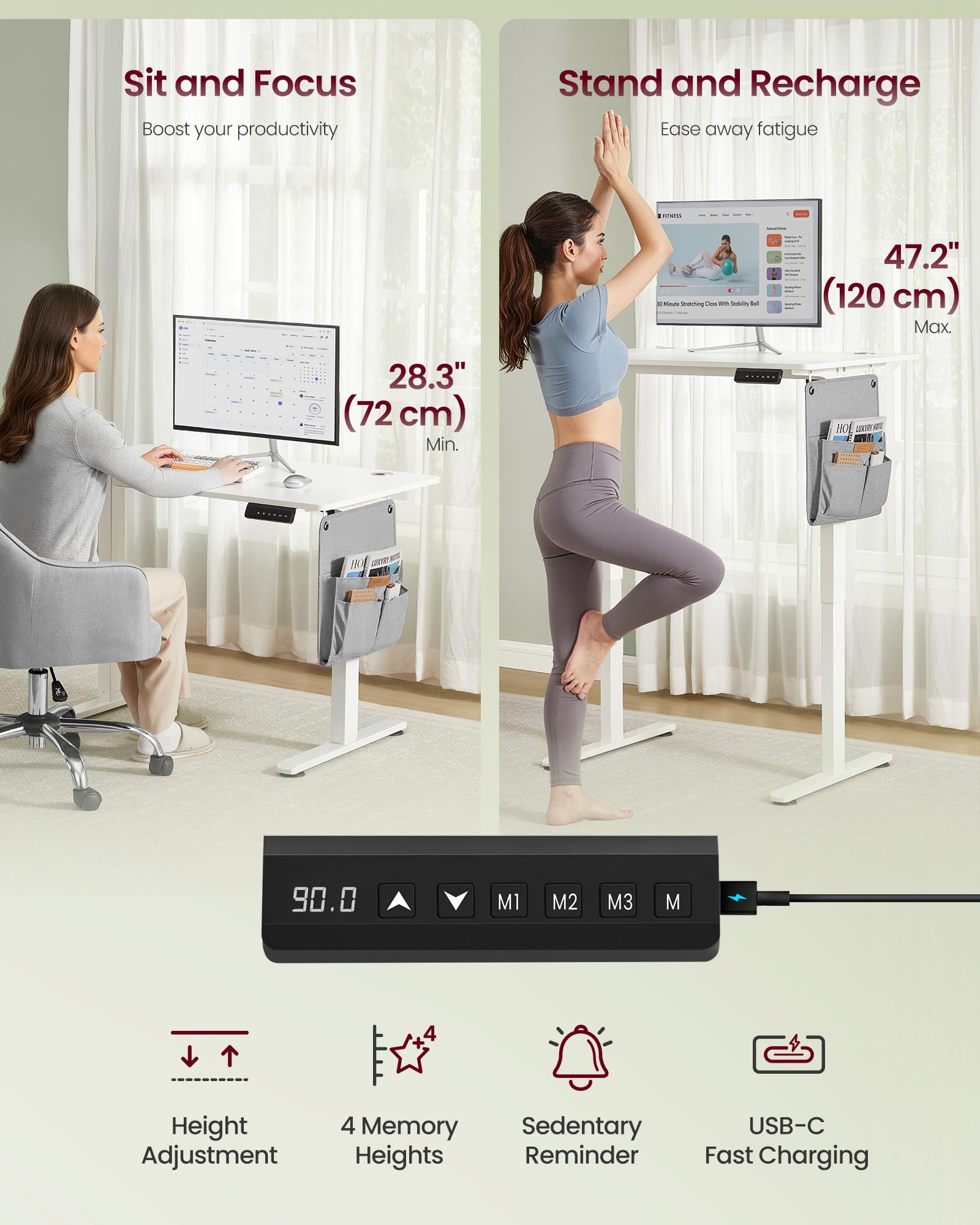 VASAGLE Electric Standing Desk - Height Adjustable 72-120 cm | 100 x 60 cm Top | Supports 70 kg 4