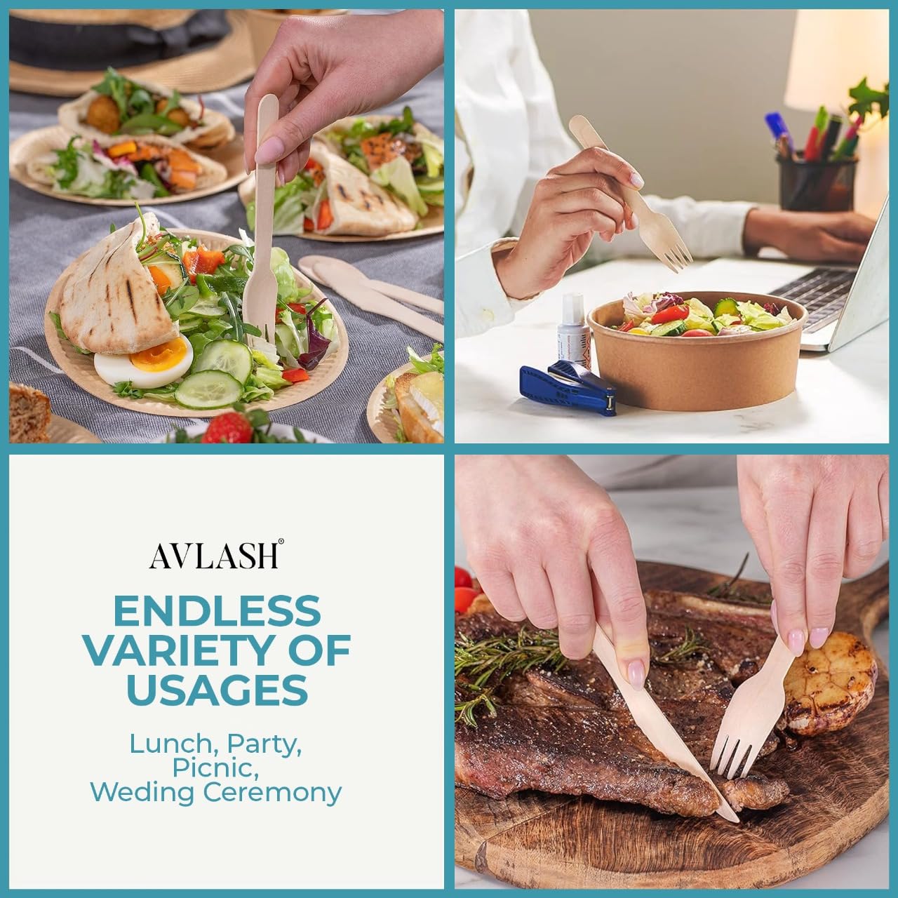 AVLASH Wooden Disposable Knives - Pack of 200, 6.25 Inch, Biodegradable Birchwood Cutlery 7