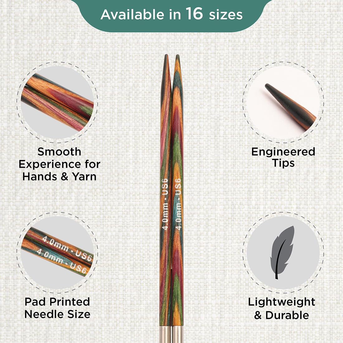 KnitPro Symfonie Interchangeable Circular Needles - 4.00mm | Lightweight Birch Wood | Multicolour 3