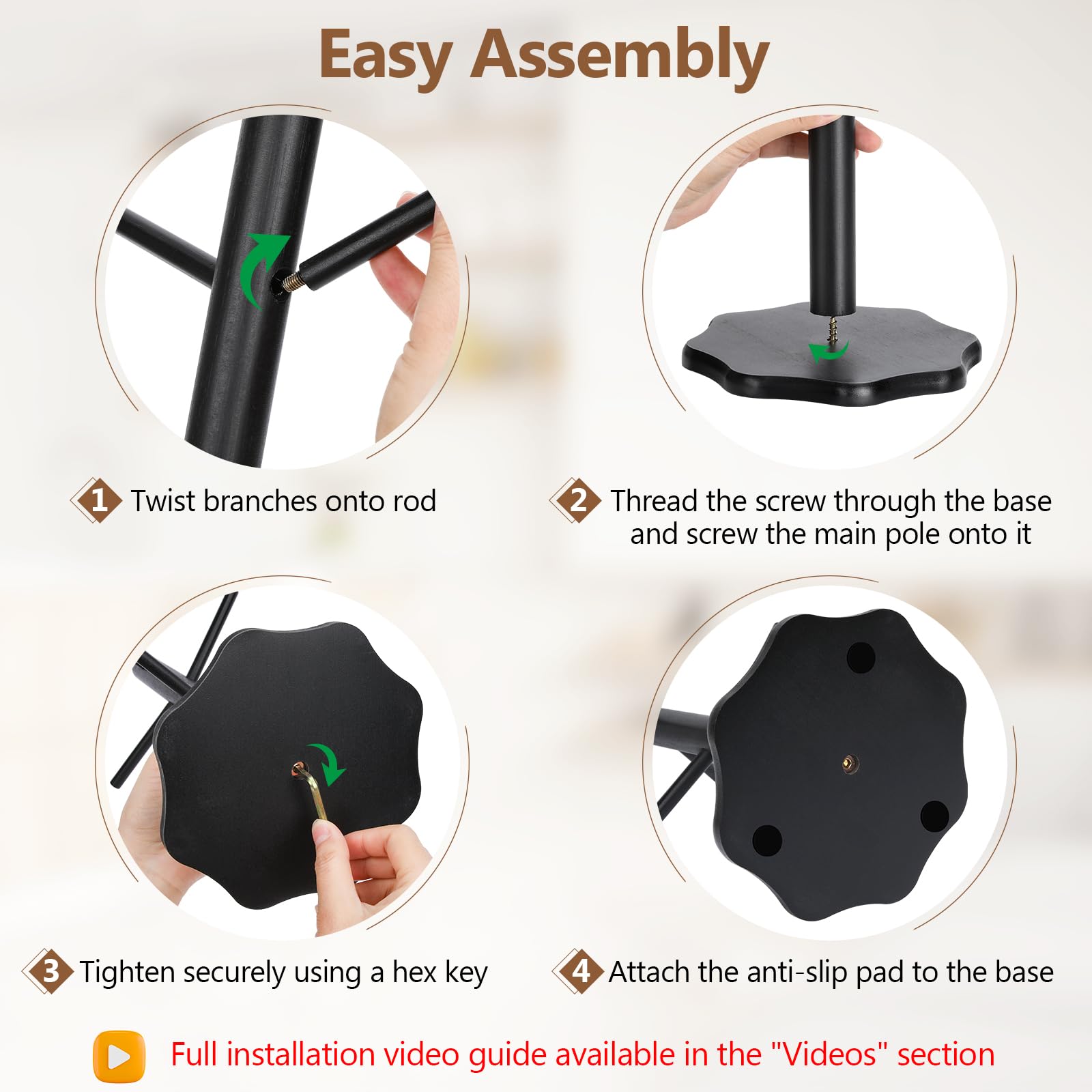 Euqvunn Wooden Mug Tree Holder for 6 Mugs | Black Finish | Easy 2-Step Install 8