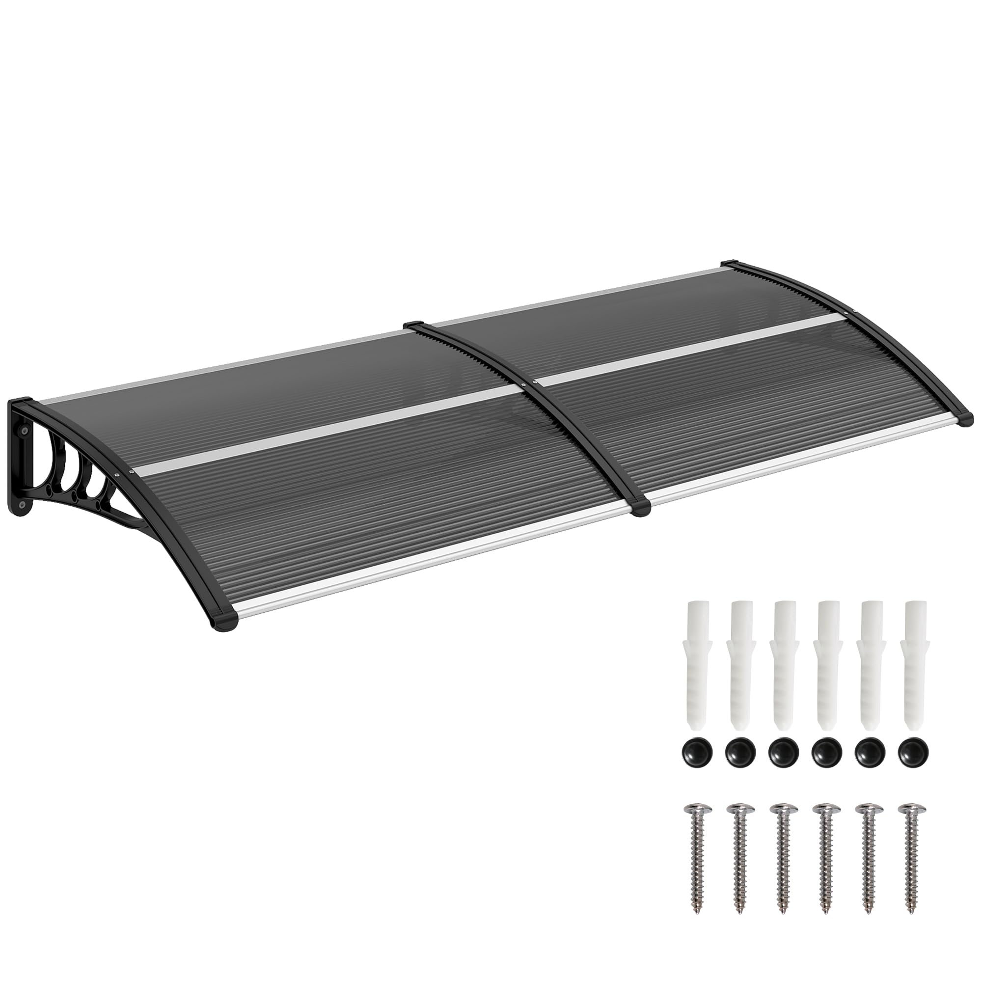 Outsunny Outdoor Awning Canopy - Curved Polycarbonate Shelter | 196L x 75W cm | Black 1