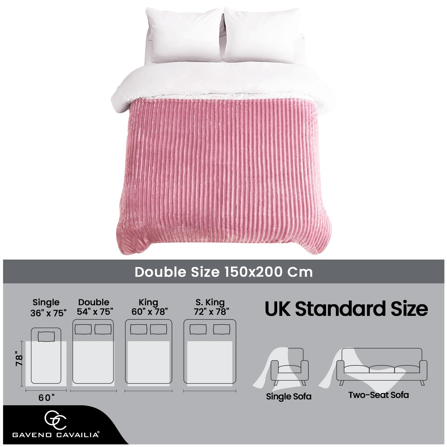 GC GAVENO CAVAILIA Double Fleece Throw Blanket | 150x200 cm | Blush Pink | Polyester 6