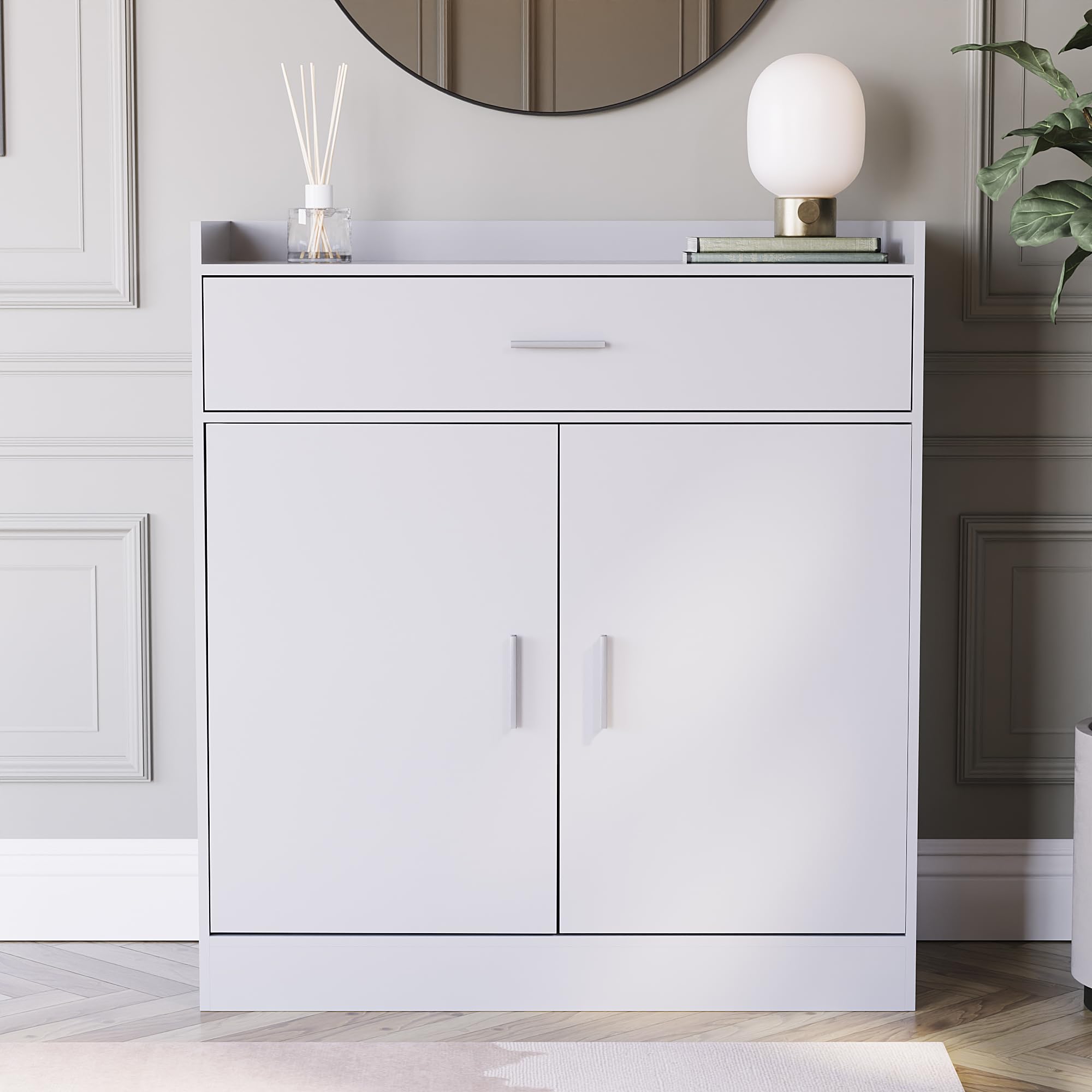 Vida Designs Dalby Shoe Cabinet - 2 Doors 1 Drawer | White | Particle Board & MDF 1