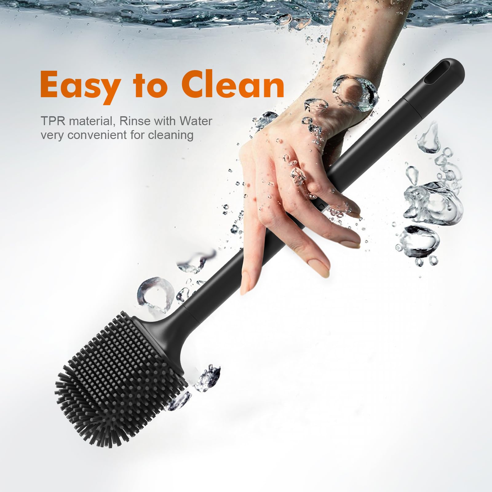 Ibergrif M34156B Black Silicone Toilet Brush & Holder Set | Deep Cleaning TPR Head | Drip Proof 5