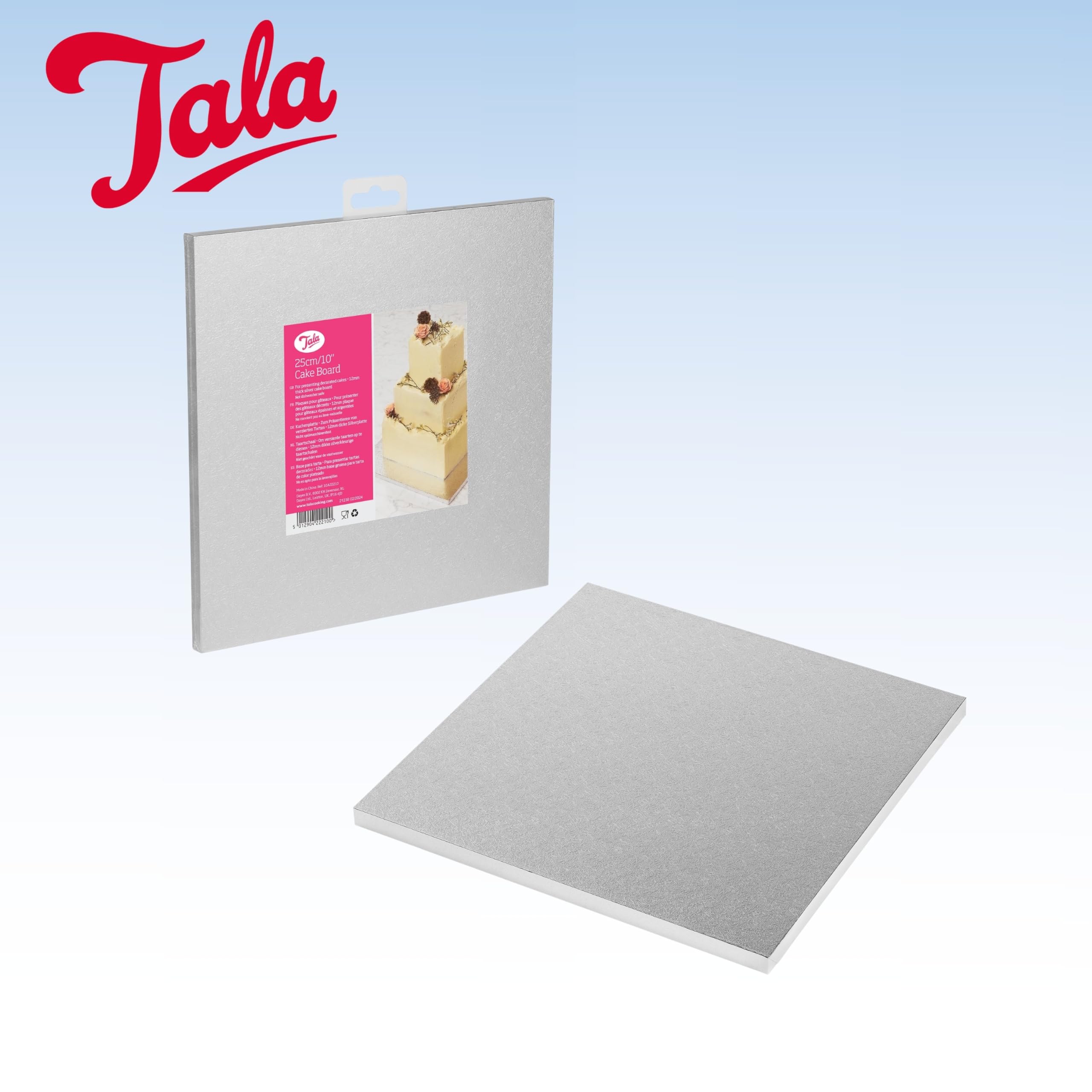 Tala Square Cake Board - 10x10 Inch (25cm) | 3mm Thick | Embossed Silver Foil Finish 4