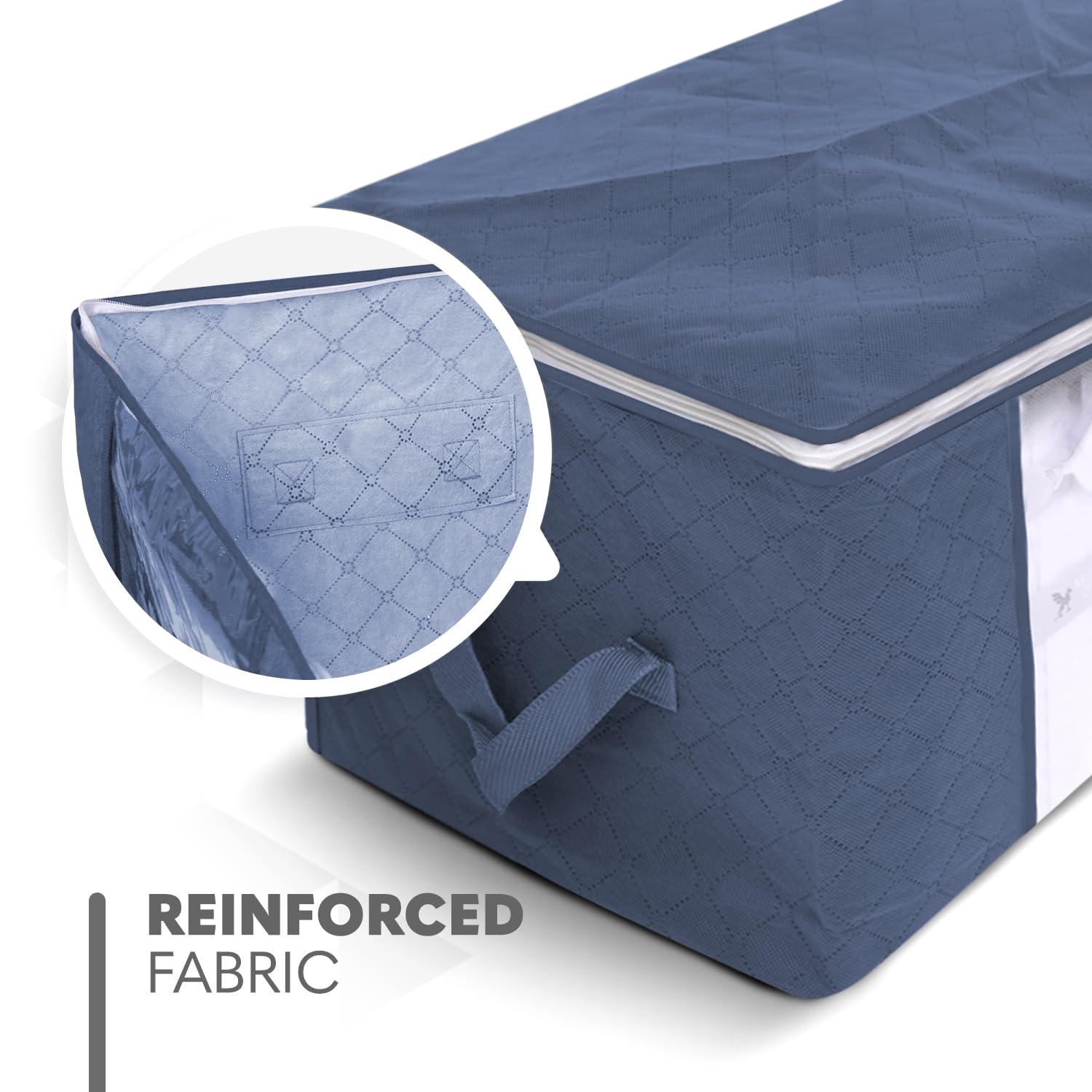 delka 90L Under-Bed Storage Bags with Lids, Navy Fabric, Reinforced Handles | Set of 3 7