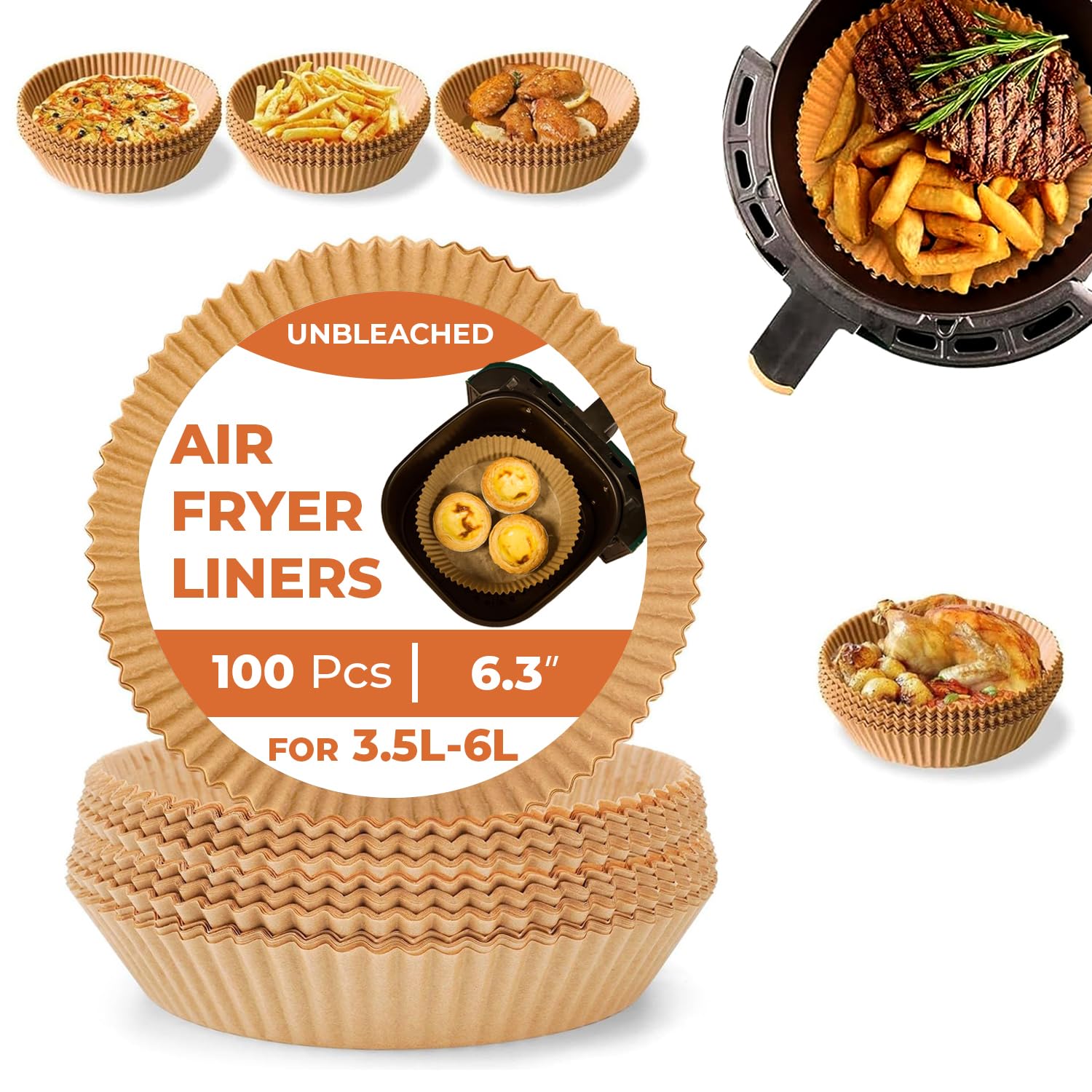 Roe Tenpo Air Fryer Liners - 100 Pcs Disposable Parchment Paper, 6.3 Inch Round, Non-Stick 1