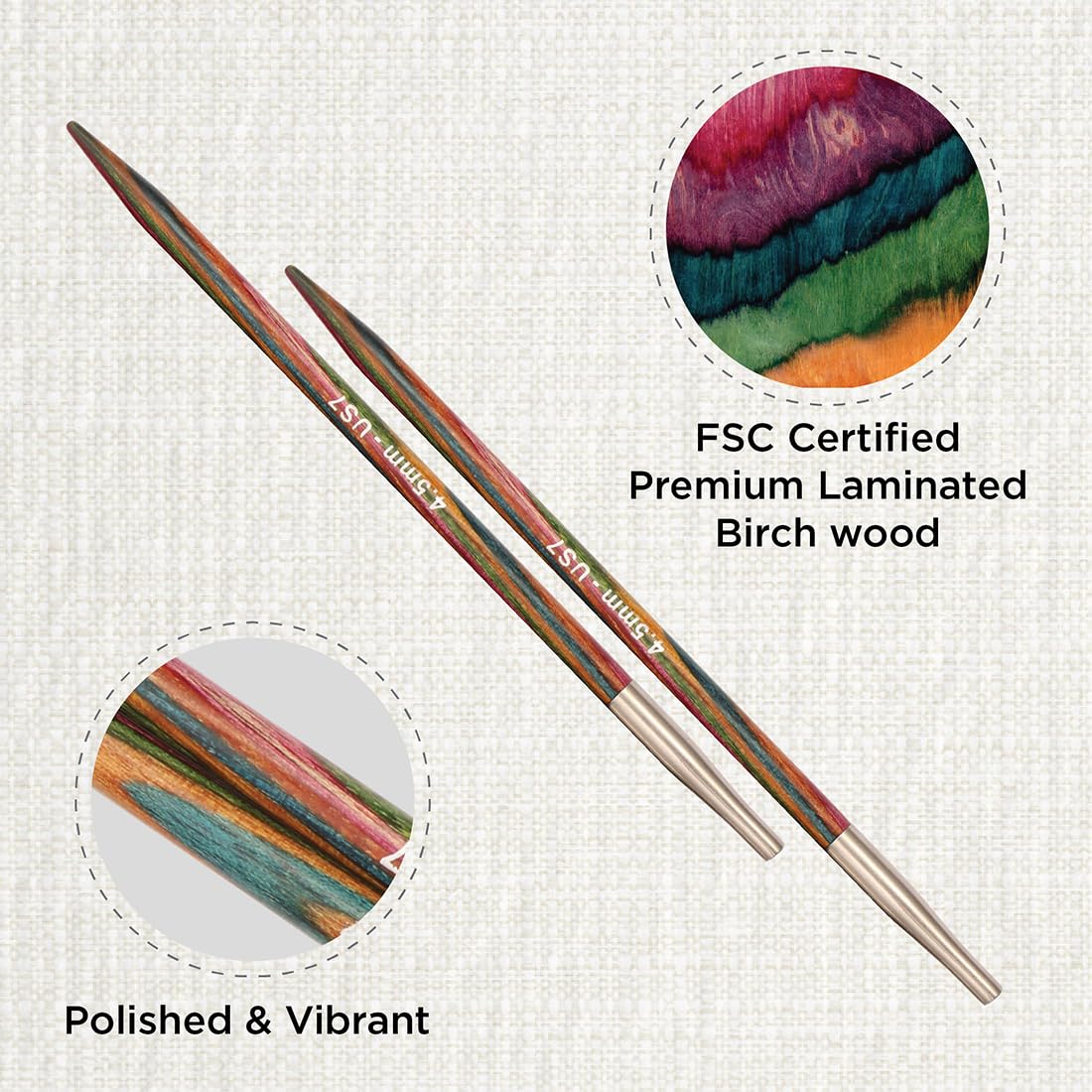 KNITPRO Symfonie Interchangeable Circular Needles - 4.5mm Size | Lightweight Birch Wood 2