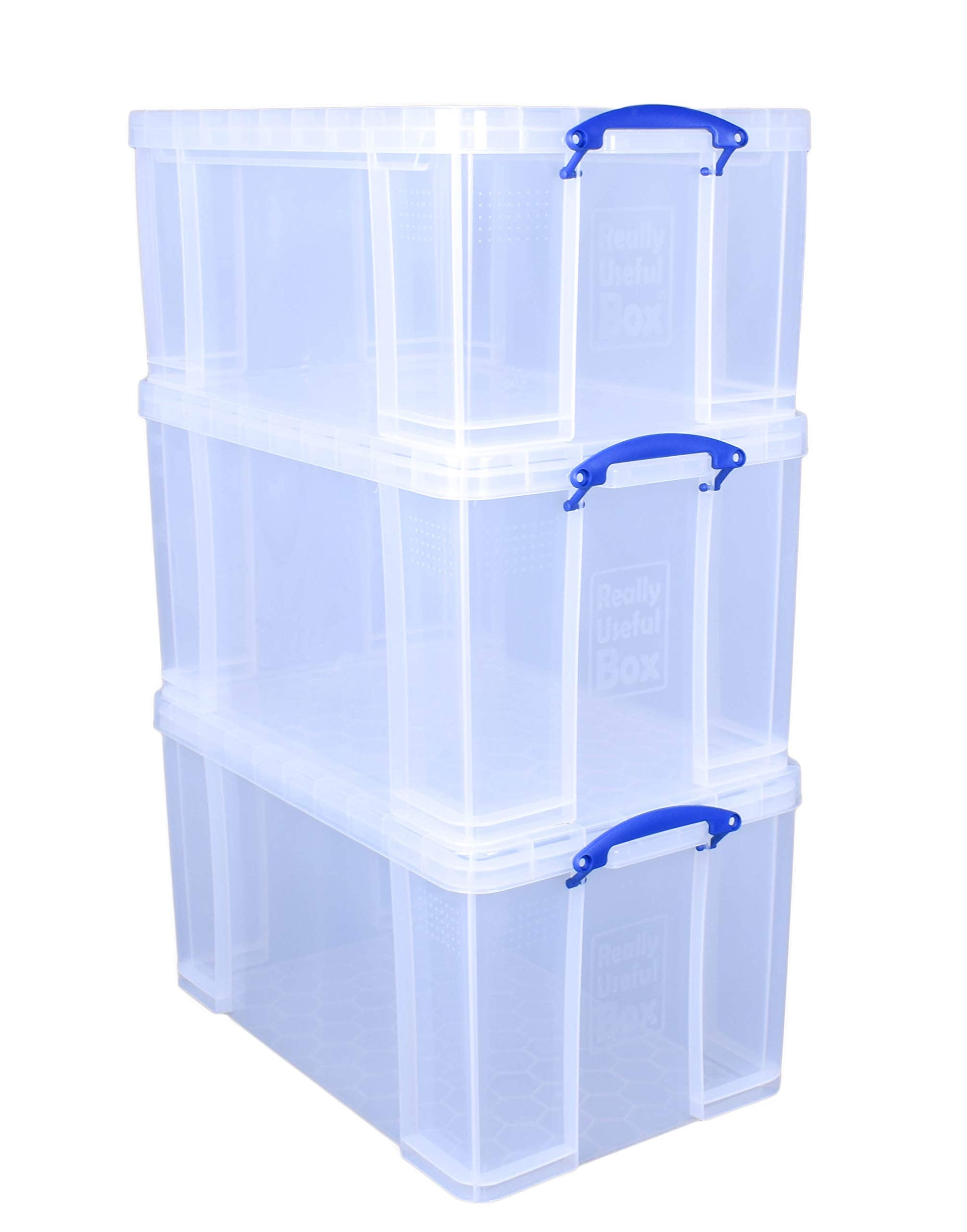 Really Useful Box Storage Box - Bonus Pack of 3 (2 x 84L + 1 x 64L) | Clear Polypropylene | Lockable 4