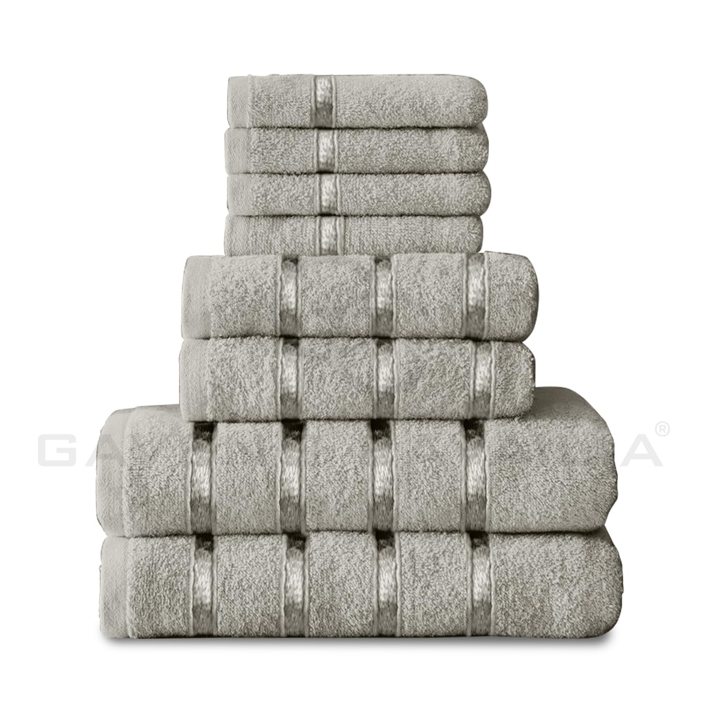 GC GAVENO CAVAILIA 8 Piece Towel Set - 450 GSM, Silver, 100% Cotton | 2 Bath, 2 Hand, 4 Face Towels 7