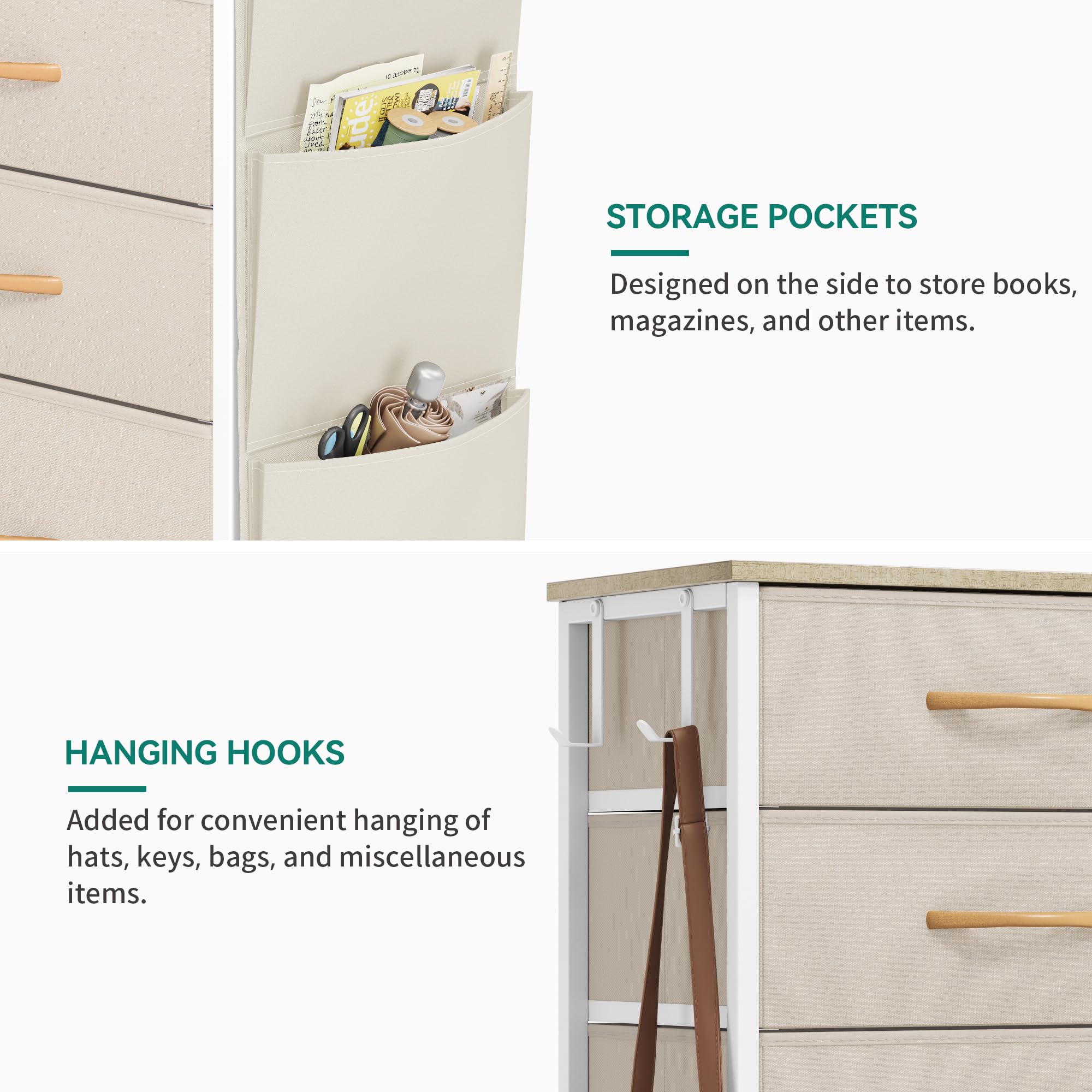 YITAHOME Fabric Chest of Drawers - 8 Drawers | Beige | 85.6W x 97.5H cm 6