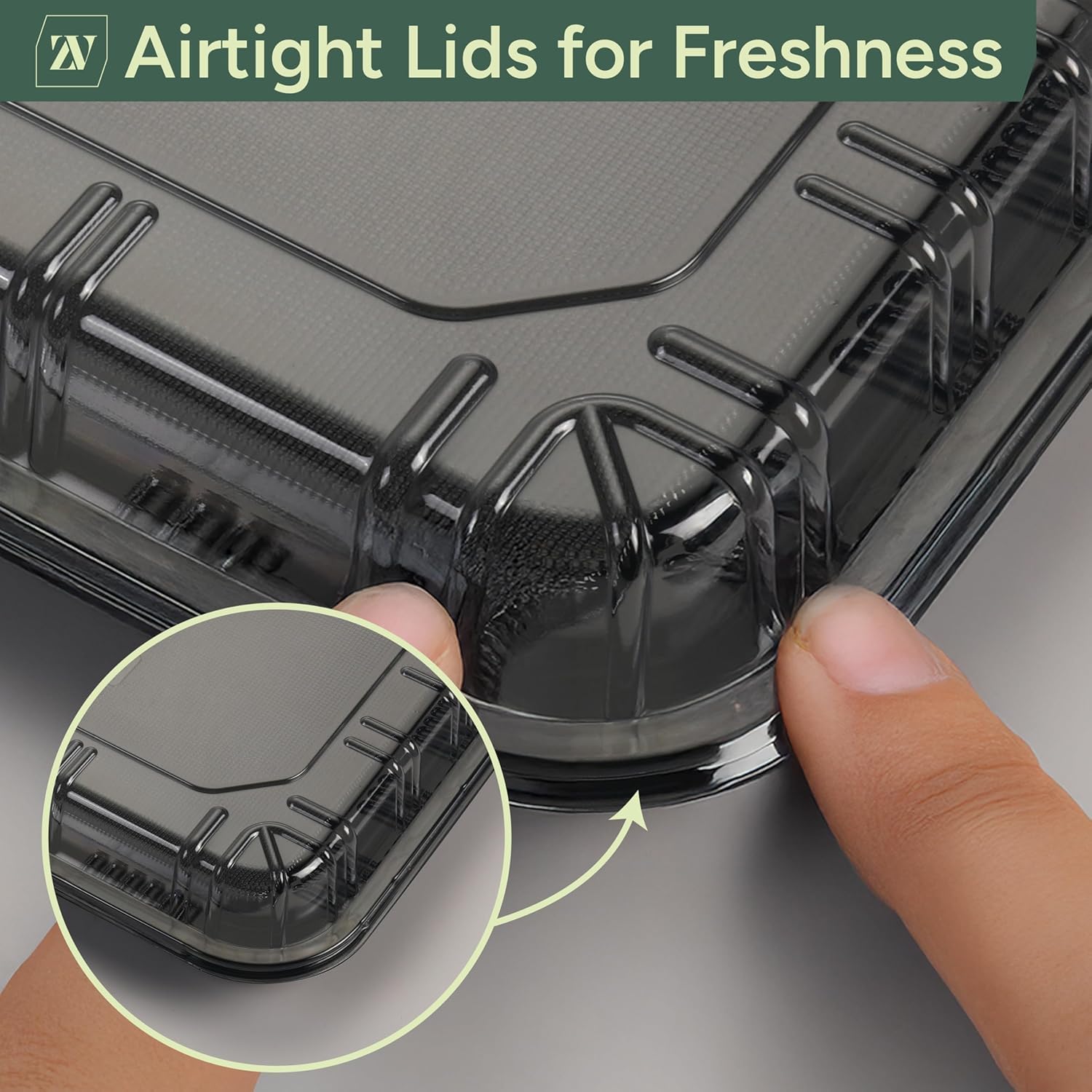 Zuvo Reusable Party Food & Sandwich Platter Trays with Lids, 5 Pack, Black Plastic 4