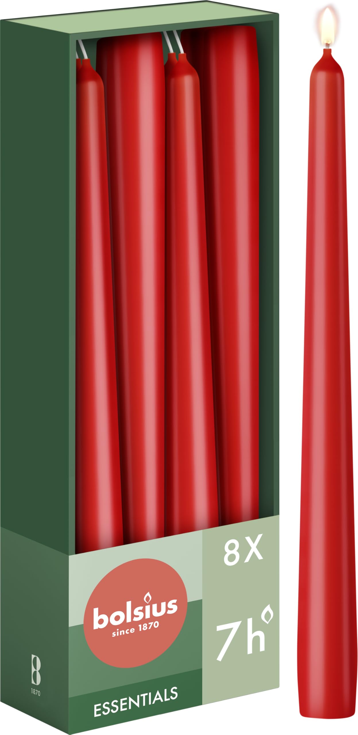 BOLSIUS Tapered Dinner Candles - Delicate Red | 8-Pack | 7 Hour Burn Time | Unscented 1