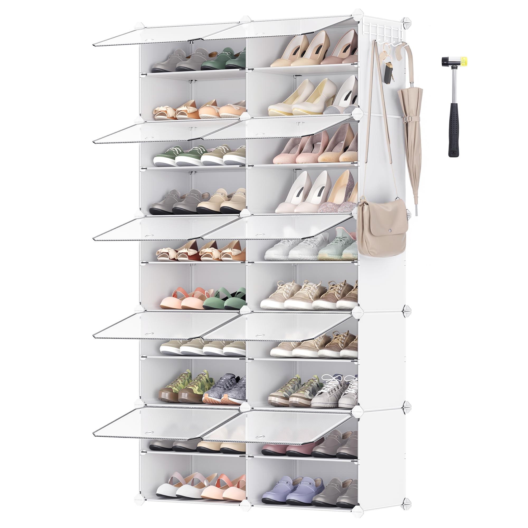 SONGMICS Modular Interlocking Shoe Rack - 10 Slots | Steel Frame & Plastic Panels | White 1
