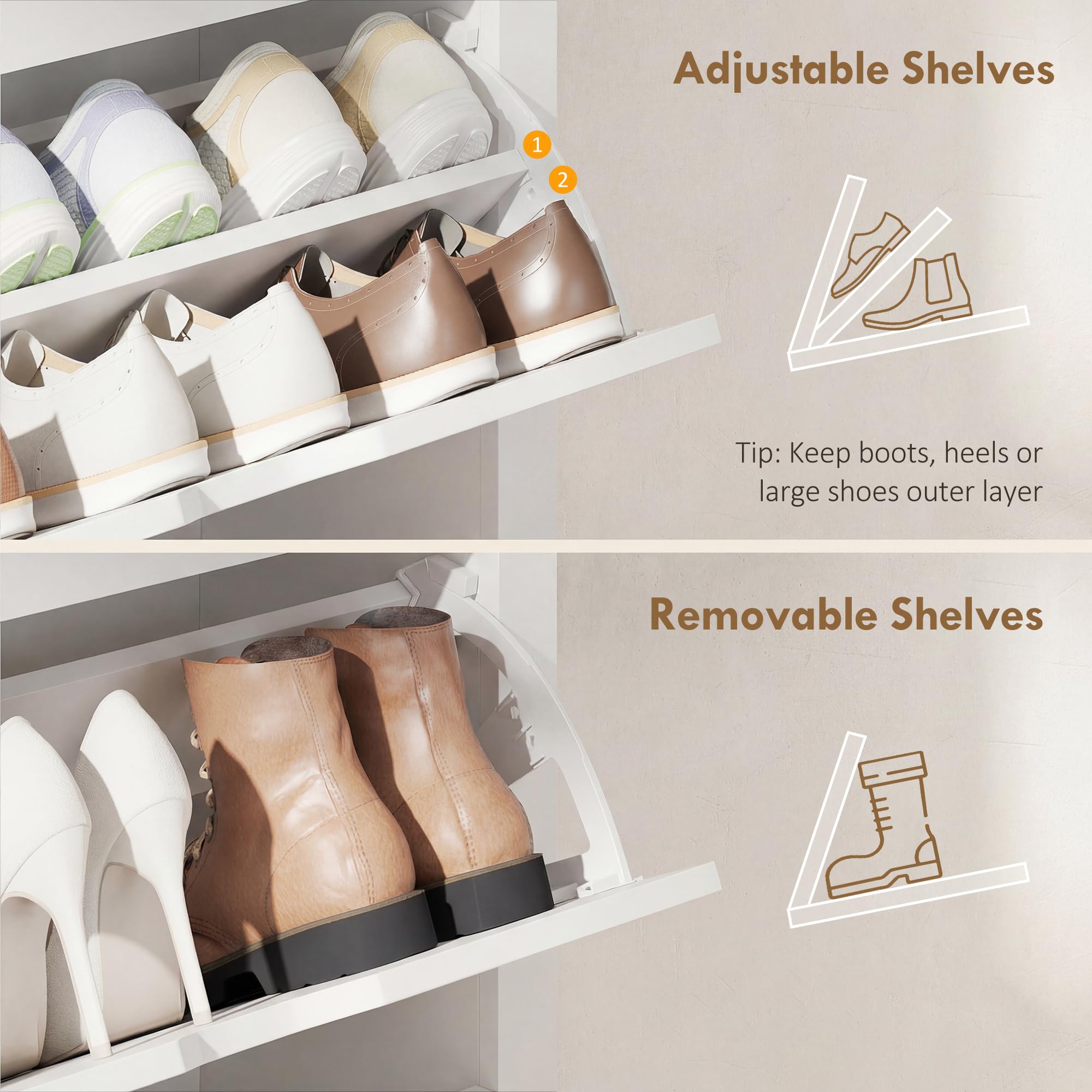 HOMCOM Narrow Shoe Cabinet - Space Saving Storage with 3 Flip Drawers | White | 26cm Depth 5