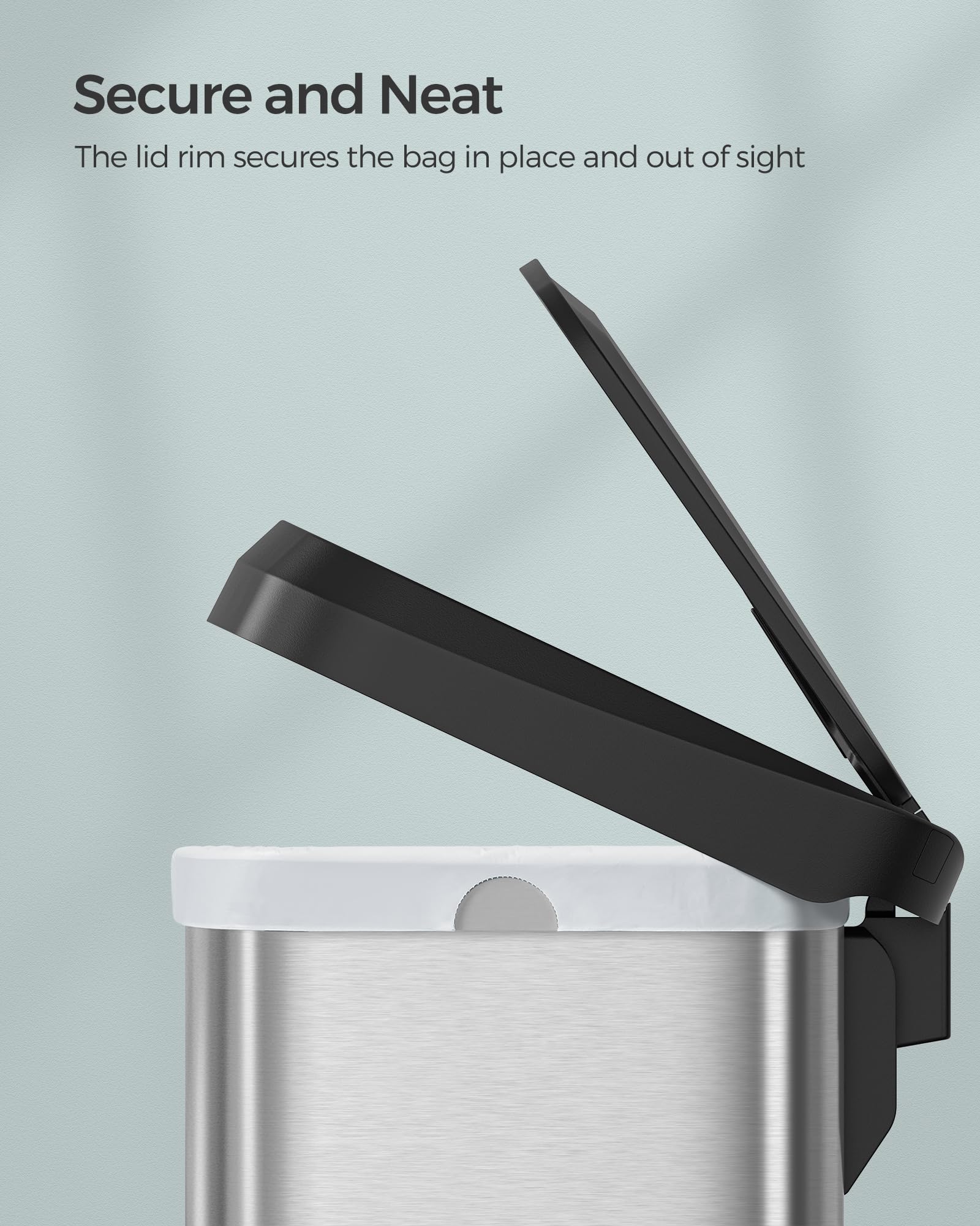 SONGMICS 50L Kitchen Bin - Metal Pedal Waste Bin | Fingerprint-Resistant | Silver + Black 9